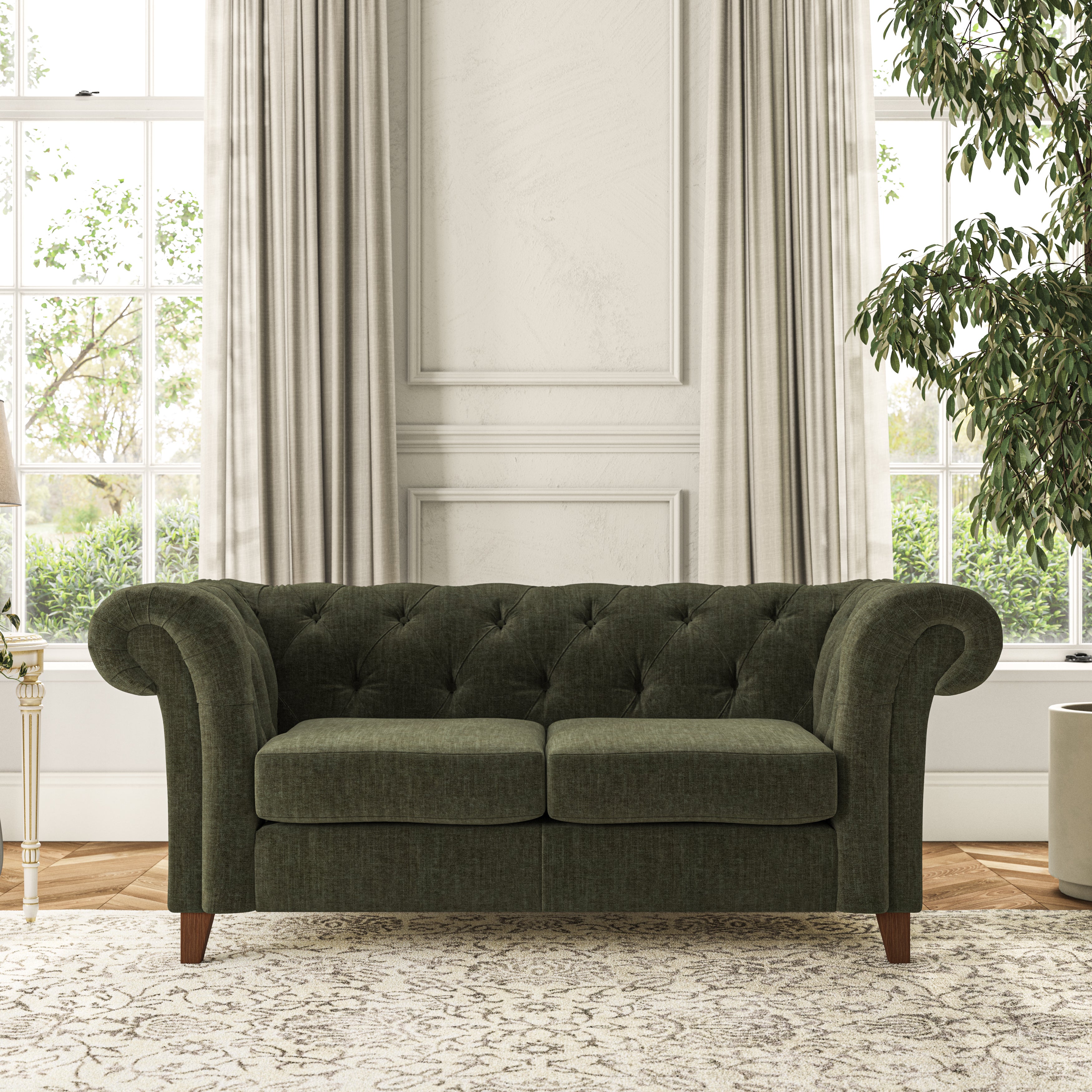 Pimlico Large 2 Seater Sofa Tonal Plush Chenille Rich Green