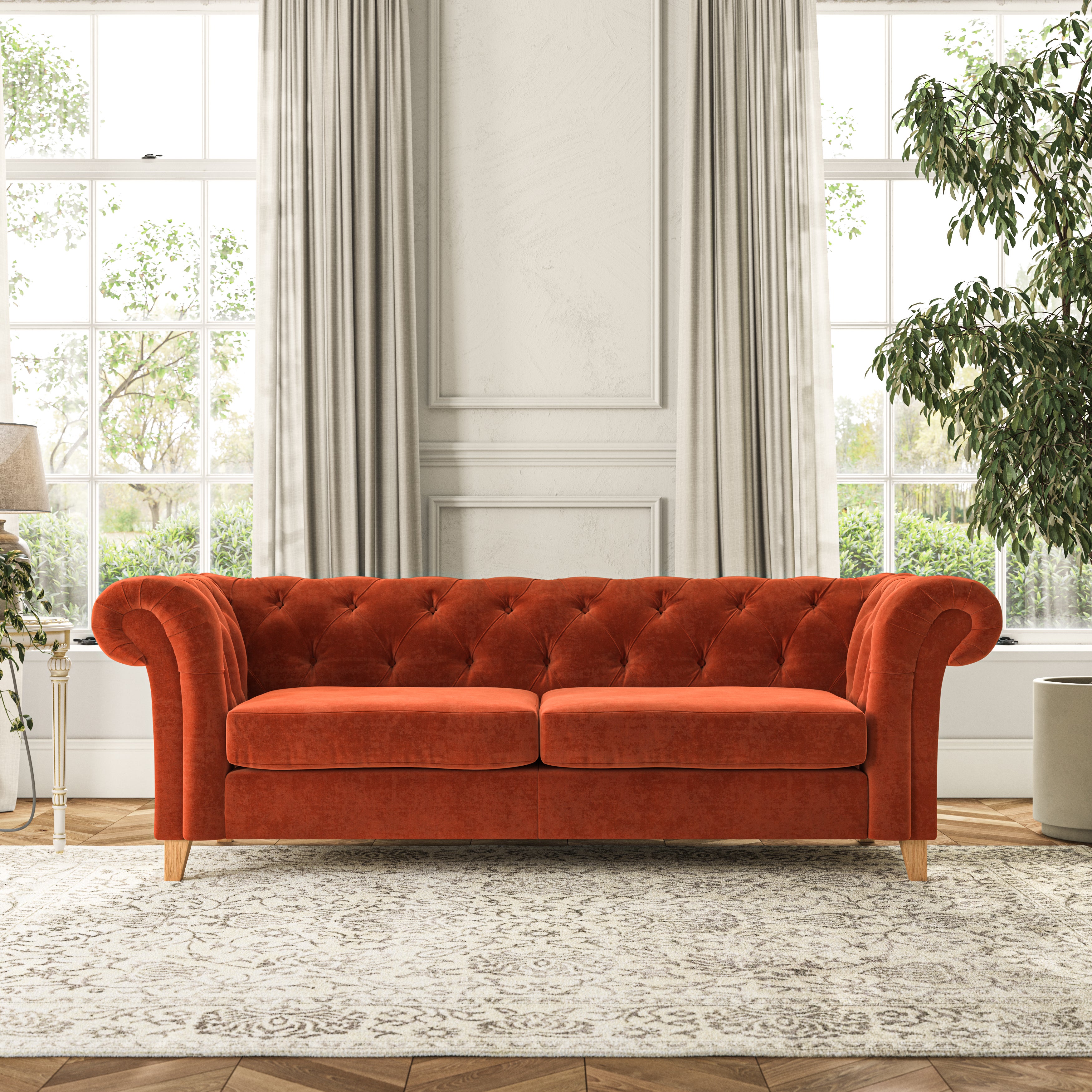 Pimlico Large 3 Seater Sofa Luxury Velvet Orange Umber