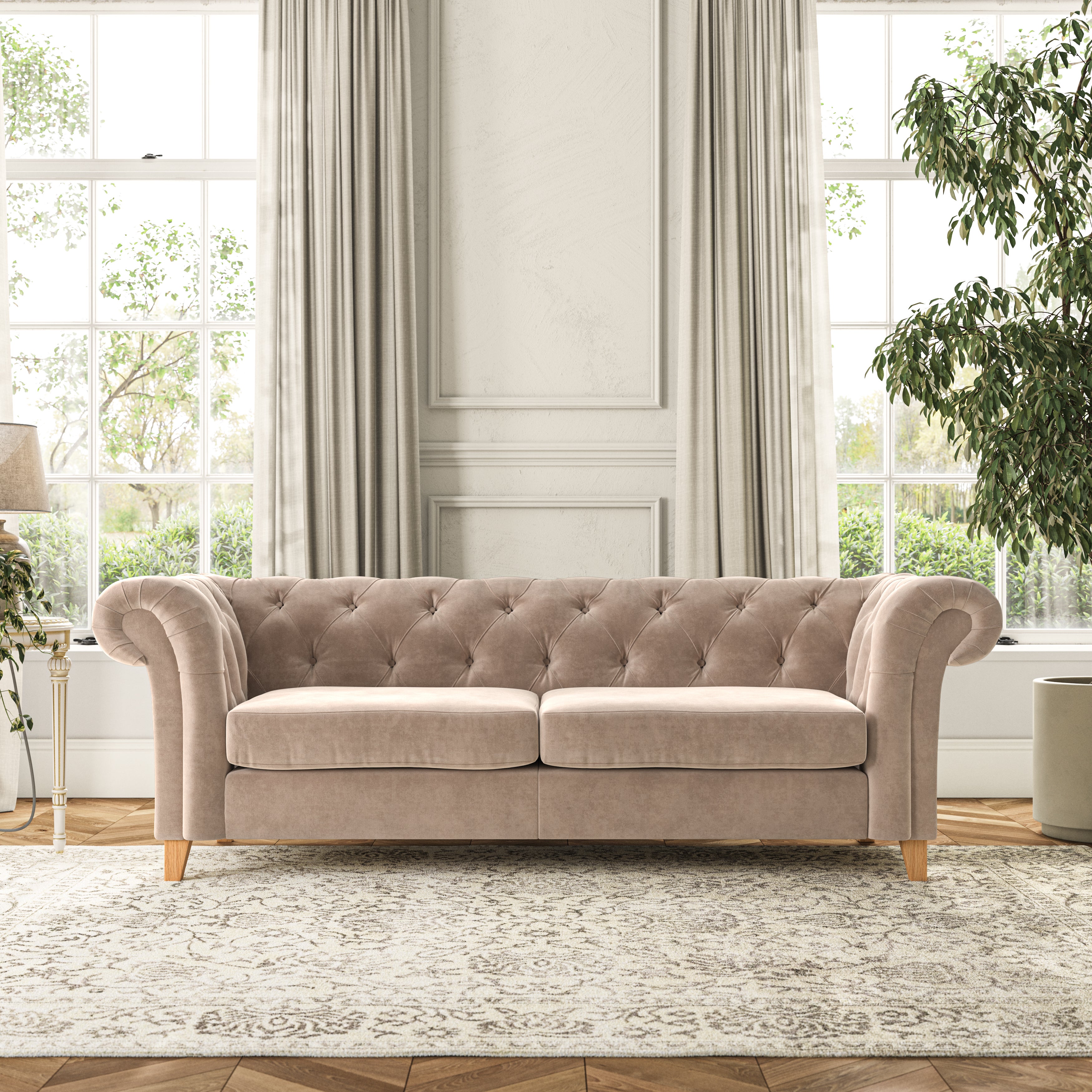 Pimlico Large 3 Seater Sofa Luxury Velvet Natural