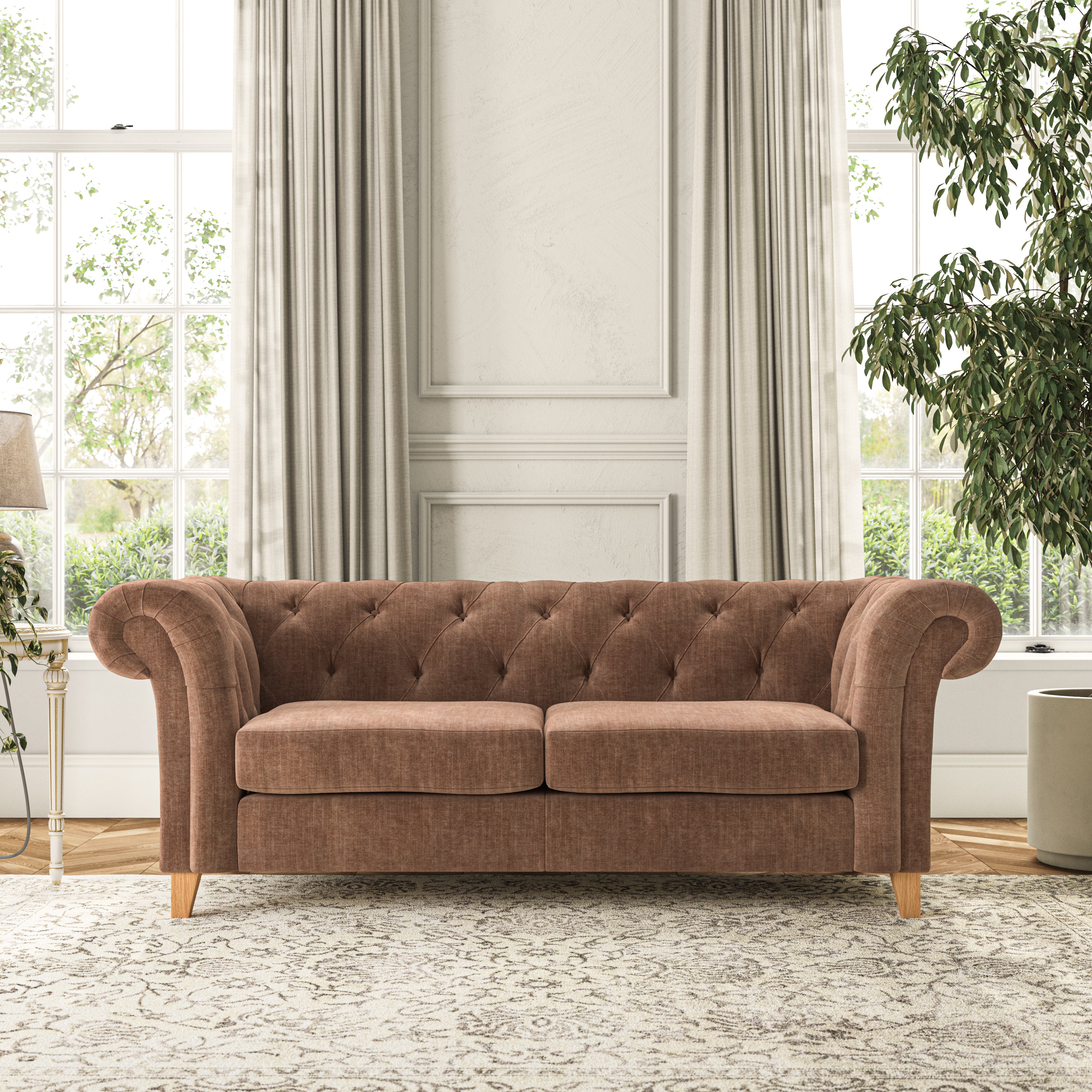 Pimlico 3 Seater Sofa Tonal Plush Chenille Soft Clay