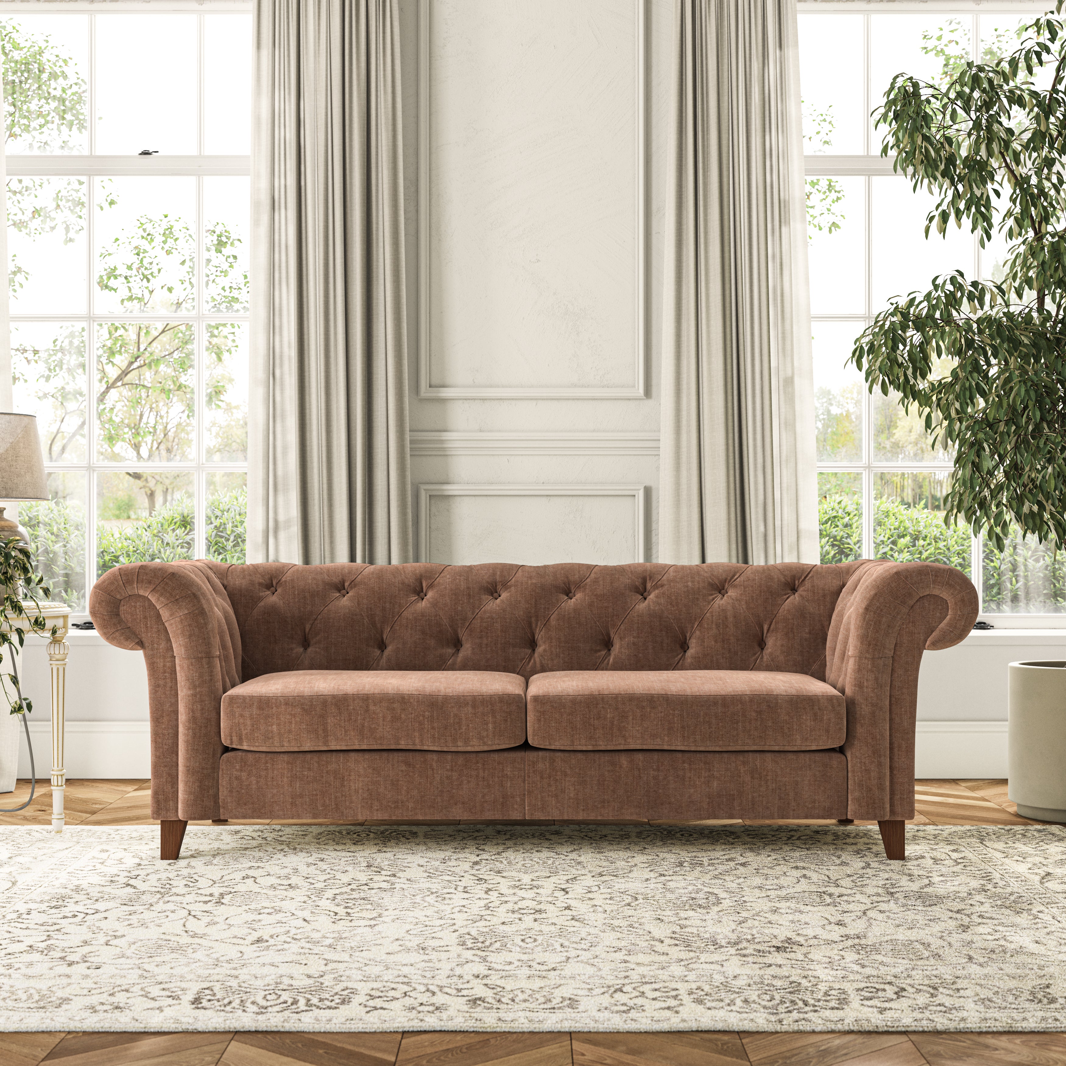 Pimlico Large 3 Seater Sofa Tonal Plush Chenille Soft Clay