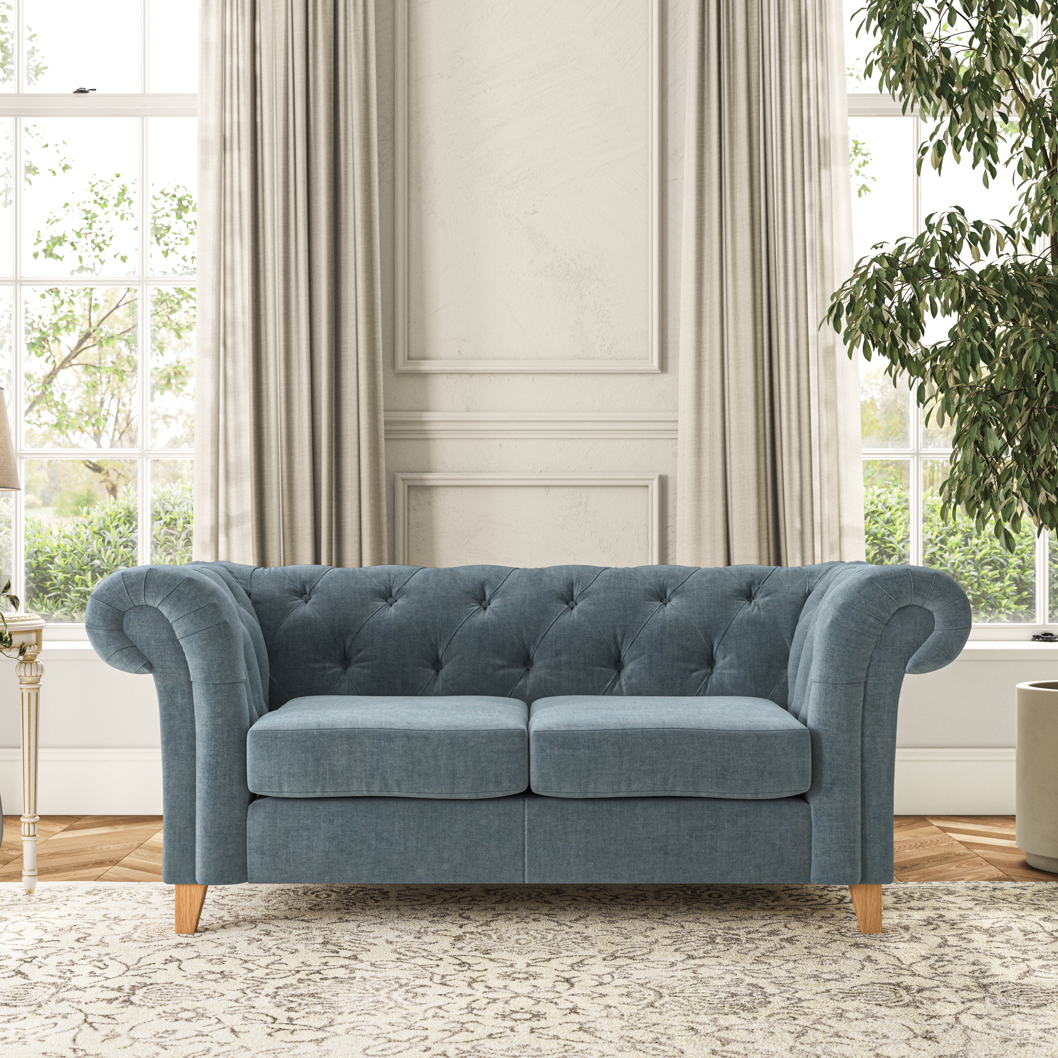 Pimlico Large 2 Seater Sofa Tonal Plush Chenille Aqua