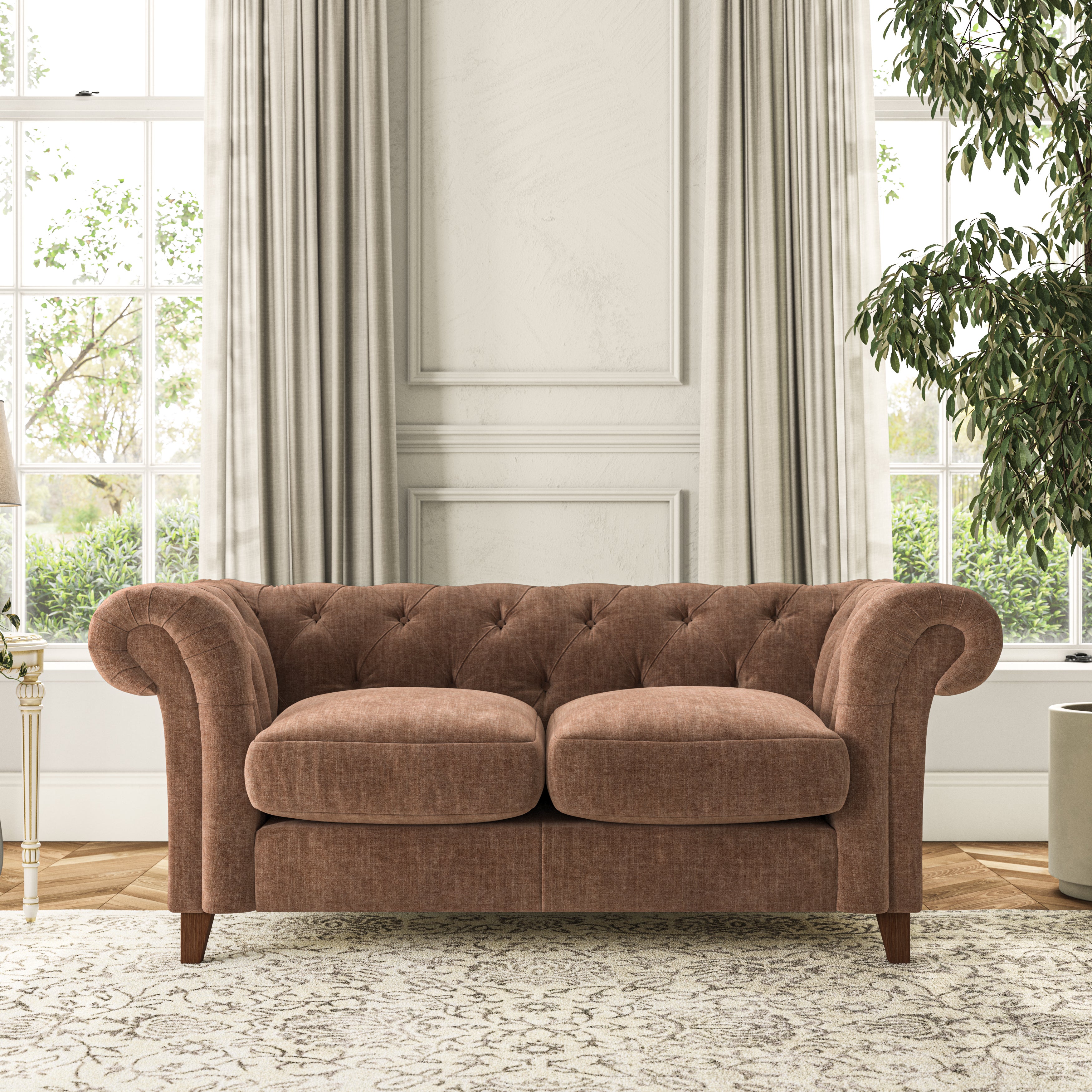 Pimlico Large 2 Seater Sofa Tonal Plush Chenille Soft Clay