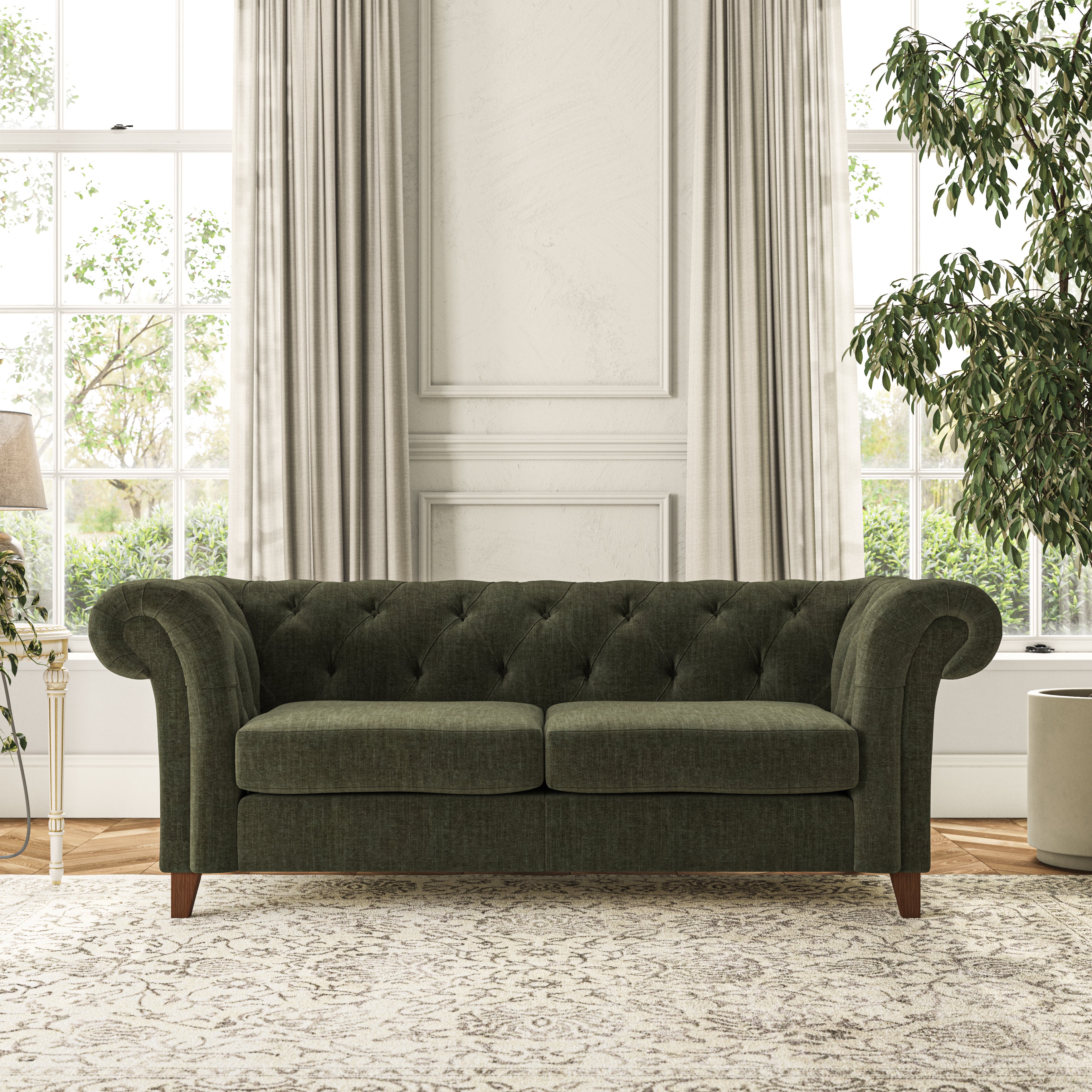 Pimlico 3 Seater Sofa Tonal Plush Chenille Rich Green