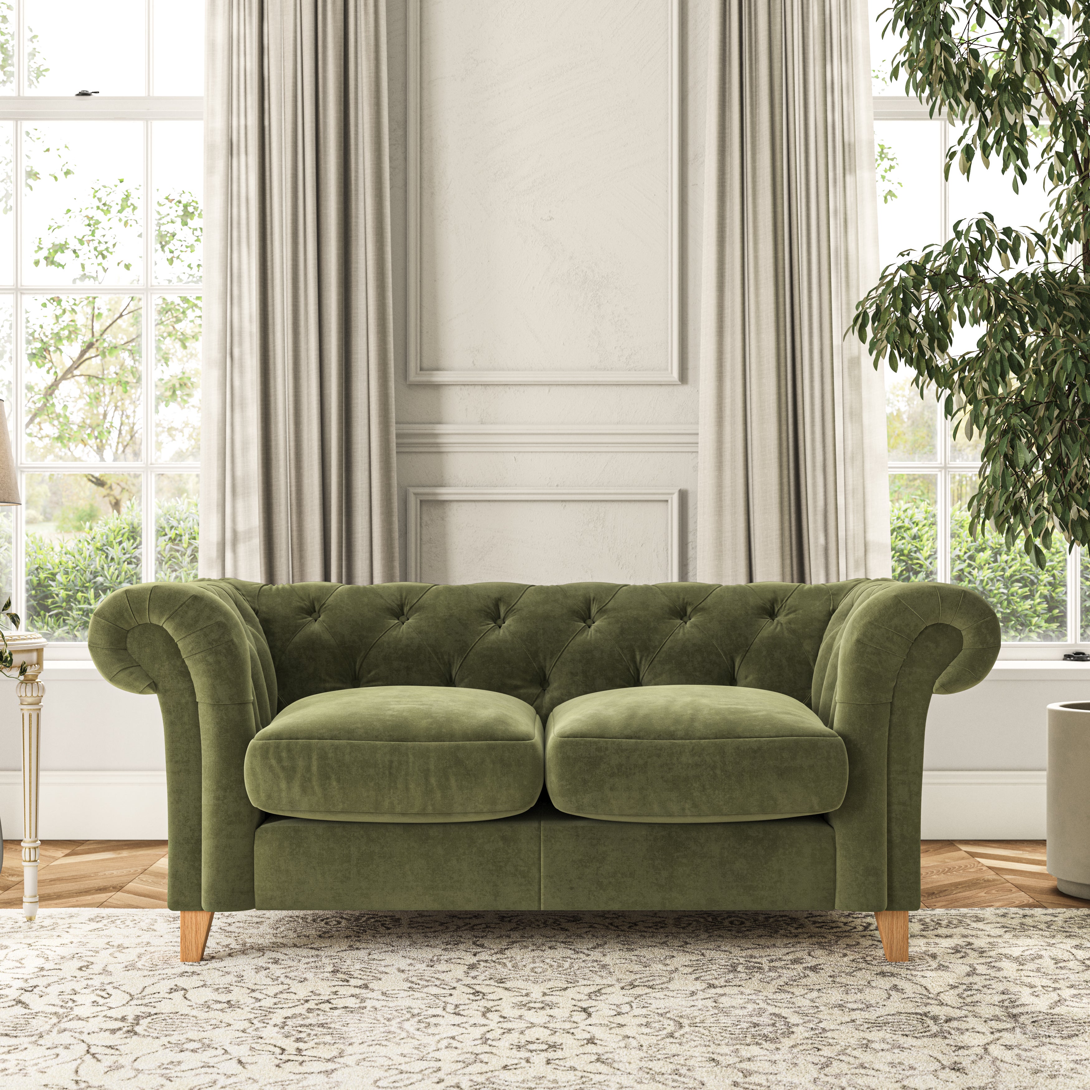 Pimlico Large 2 Seater Sofa Luxury Velvet Olive