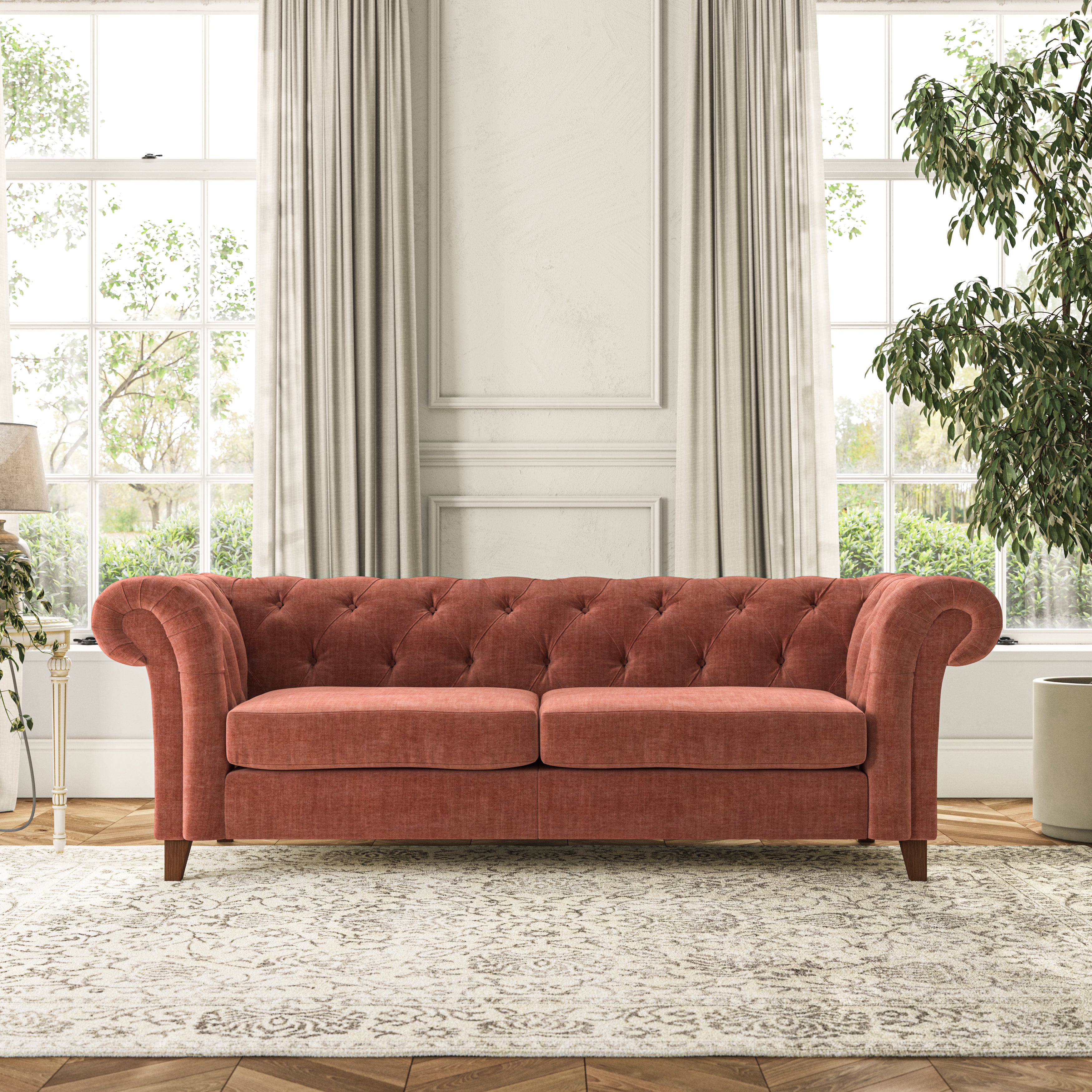 Pimlico Large 3 Seater Sofa Tonal Plush Chenille Terracotta