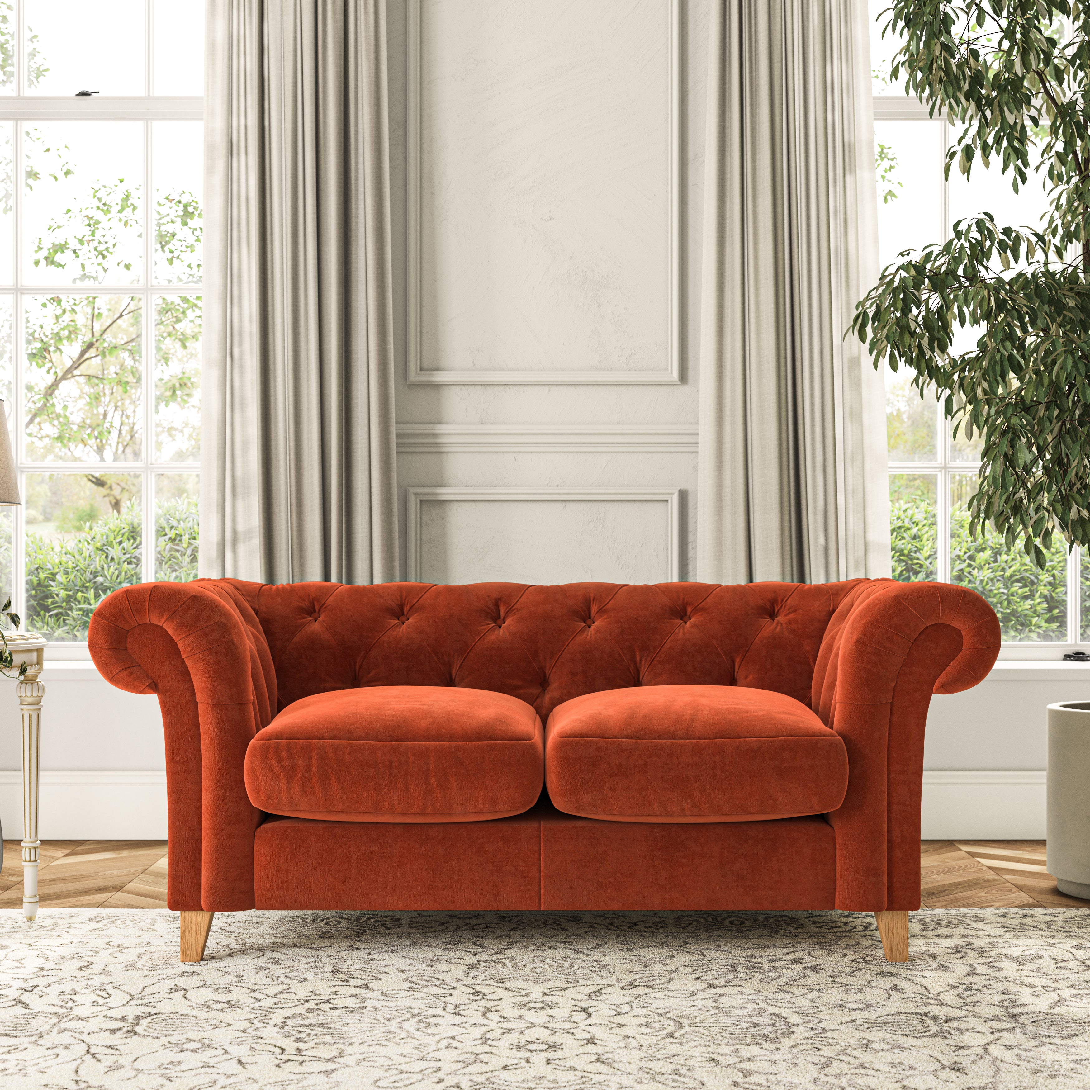 Pimlico Large 2 Seater Sofa Luxury Velvet Orange Umber