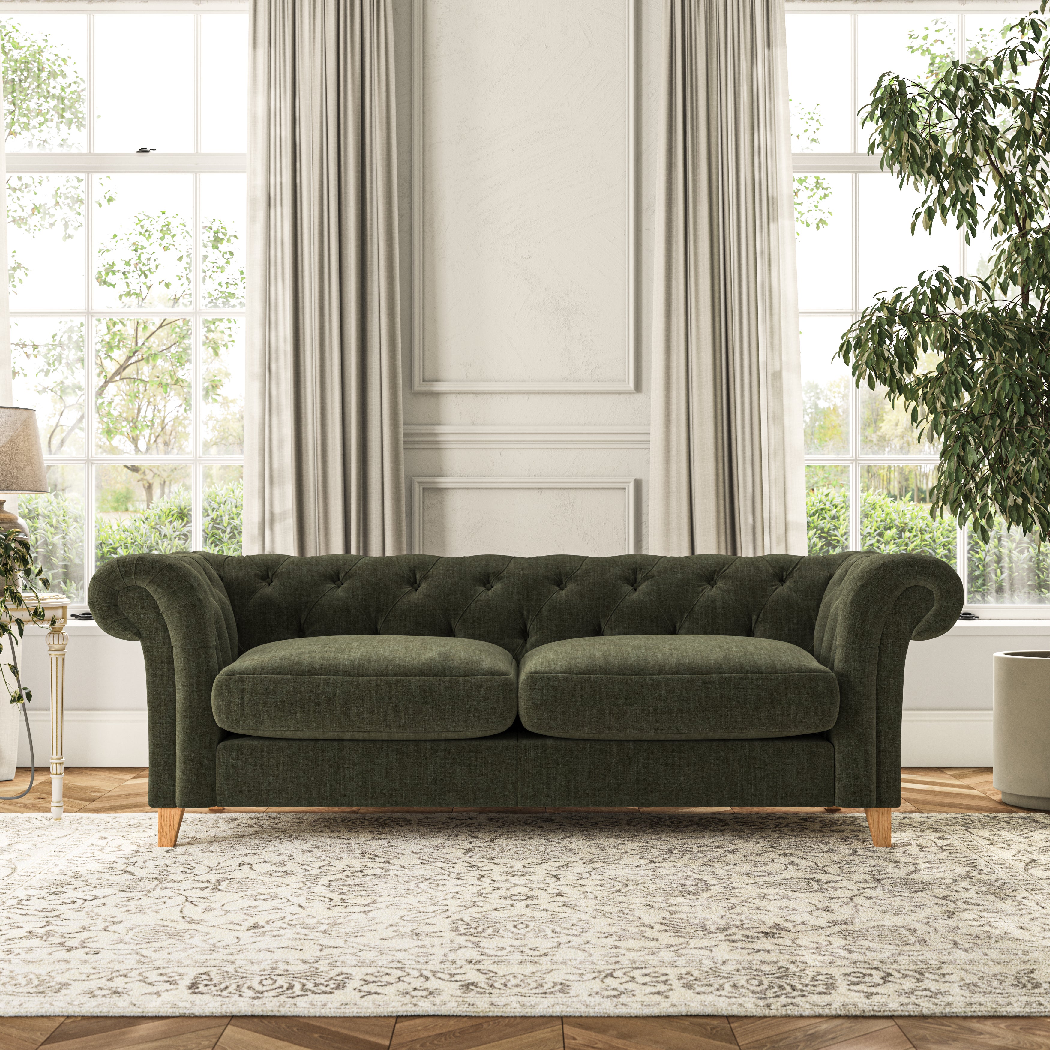 Pimlico Large 3 Seater Sofa Tonal Plush Chenille Rich Green