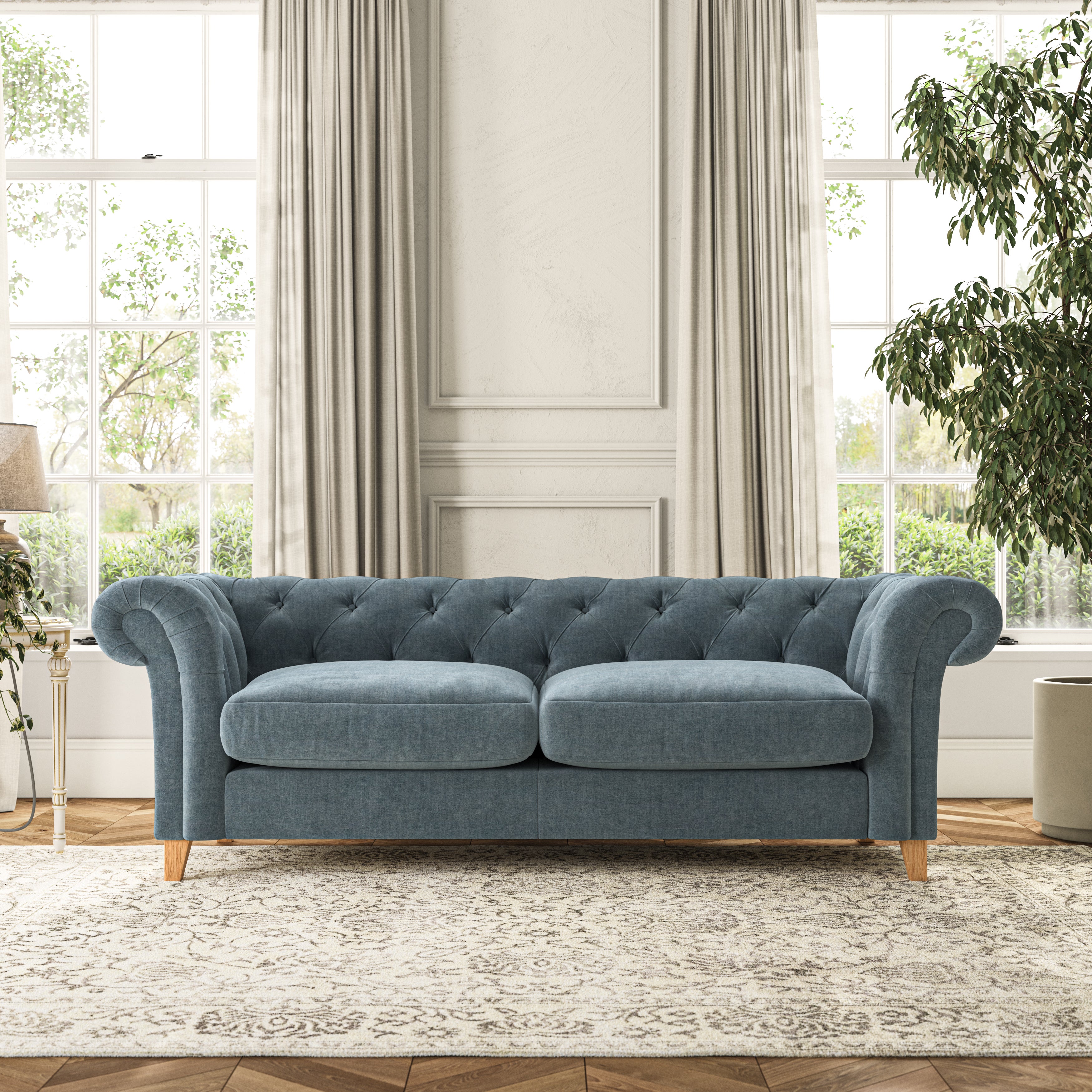 Pimlico Large 3 Seater Sofa Tonal Plush Chenille Aqua