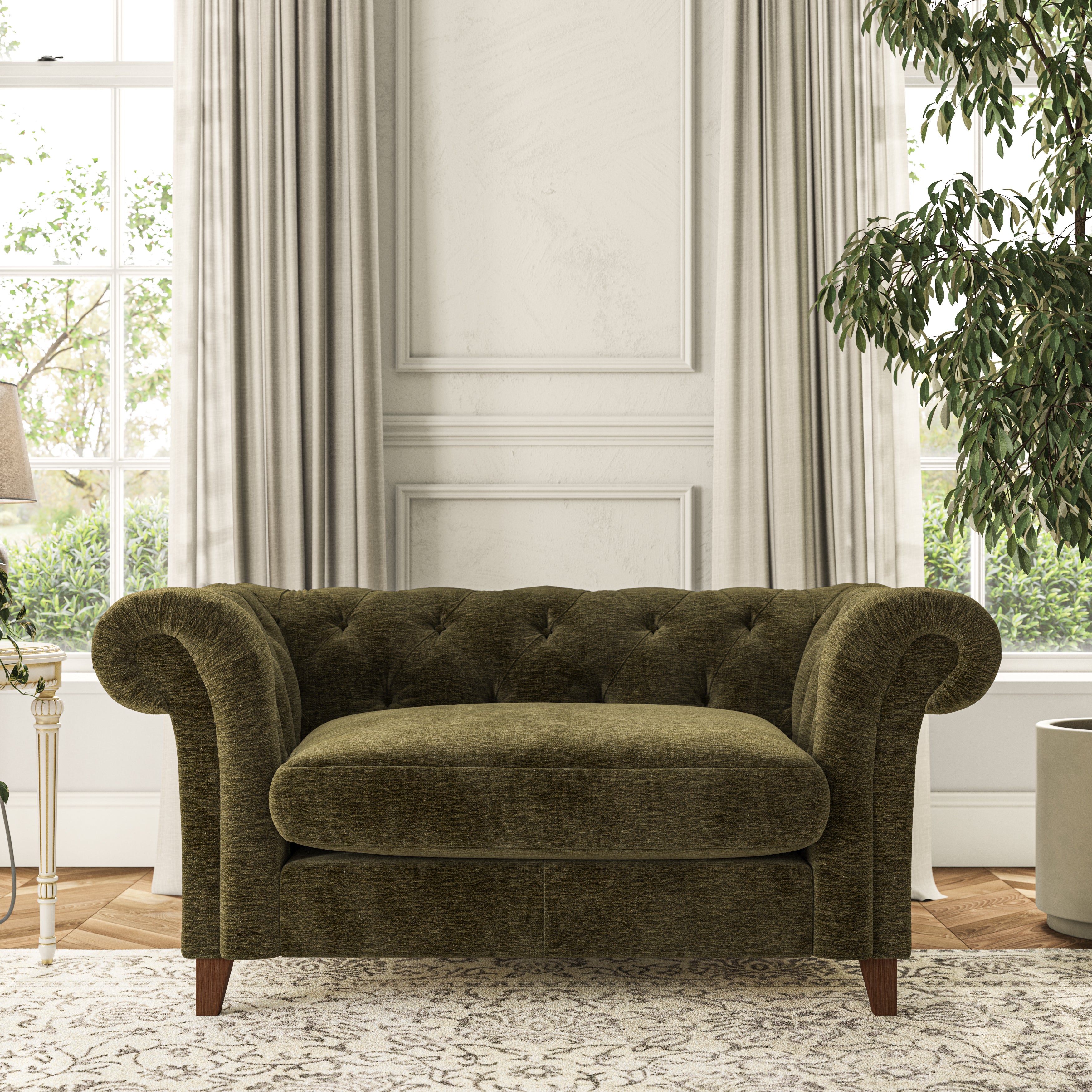 Pimlico Snuggle Chair Luxury Chenille Olive