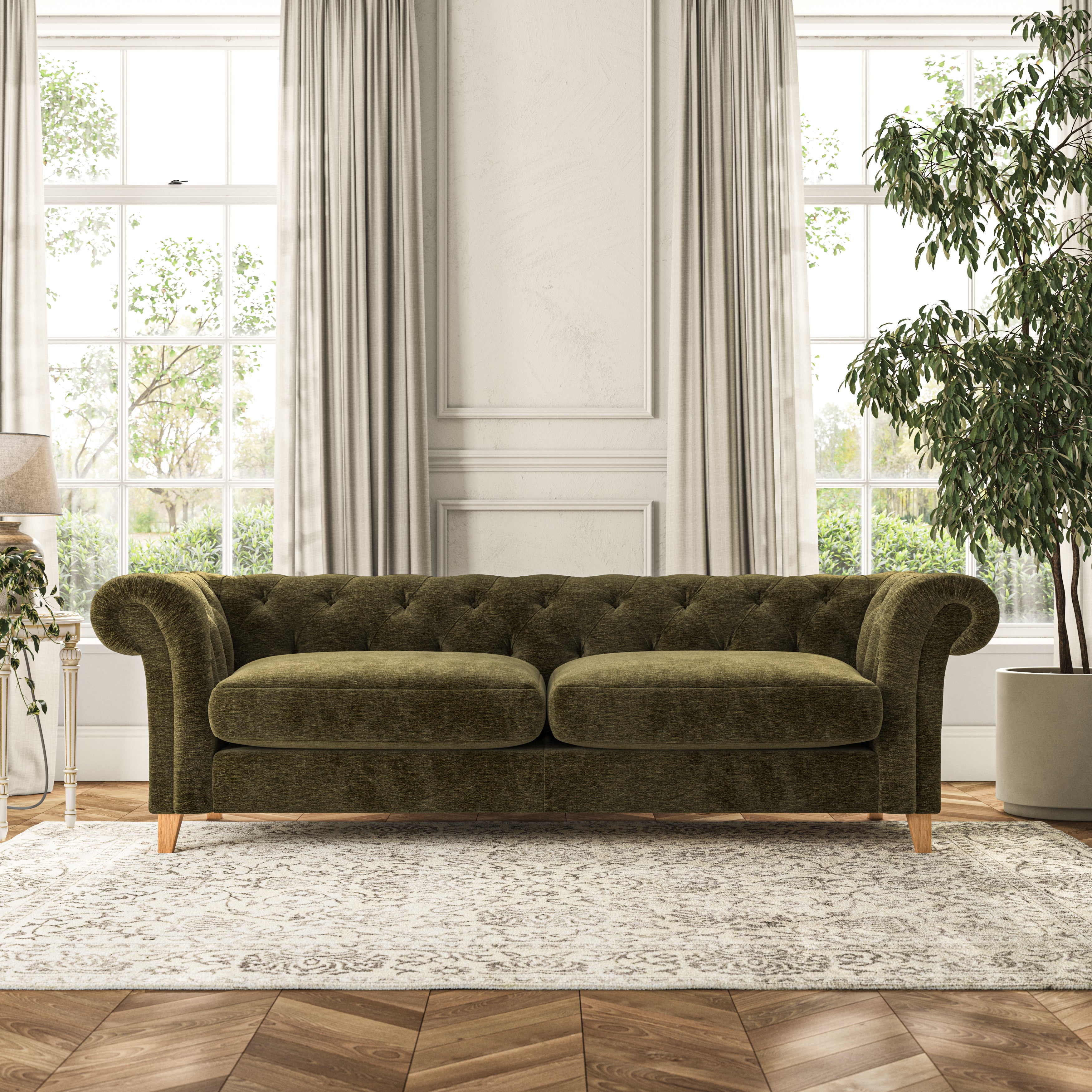 Pimlico 4 Seater Sofa Luxury Chenille Olive