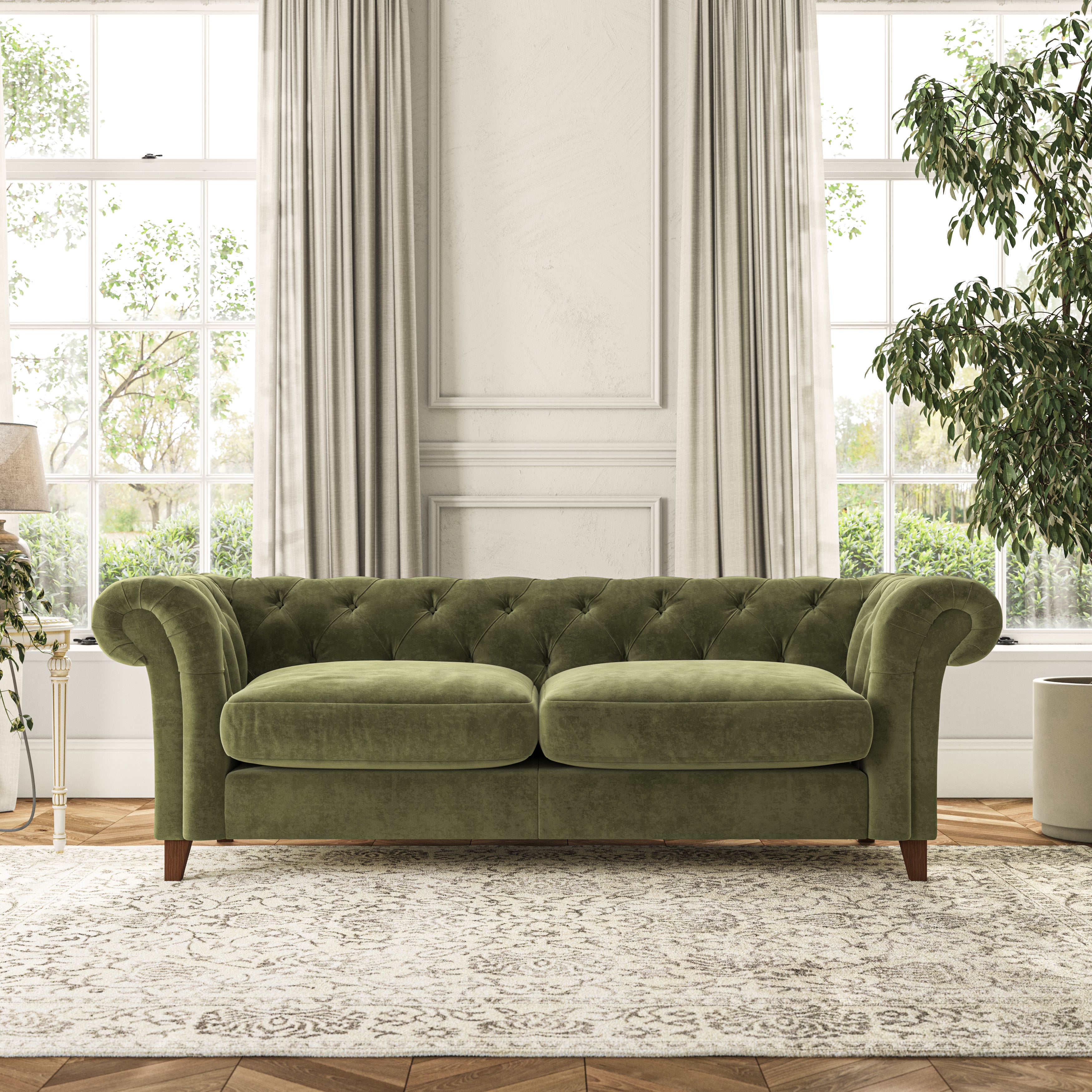 Pimlico Large 3 Seater Sofa Luxury Velvet Olive