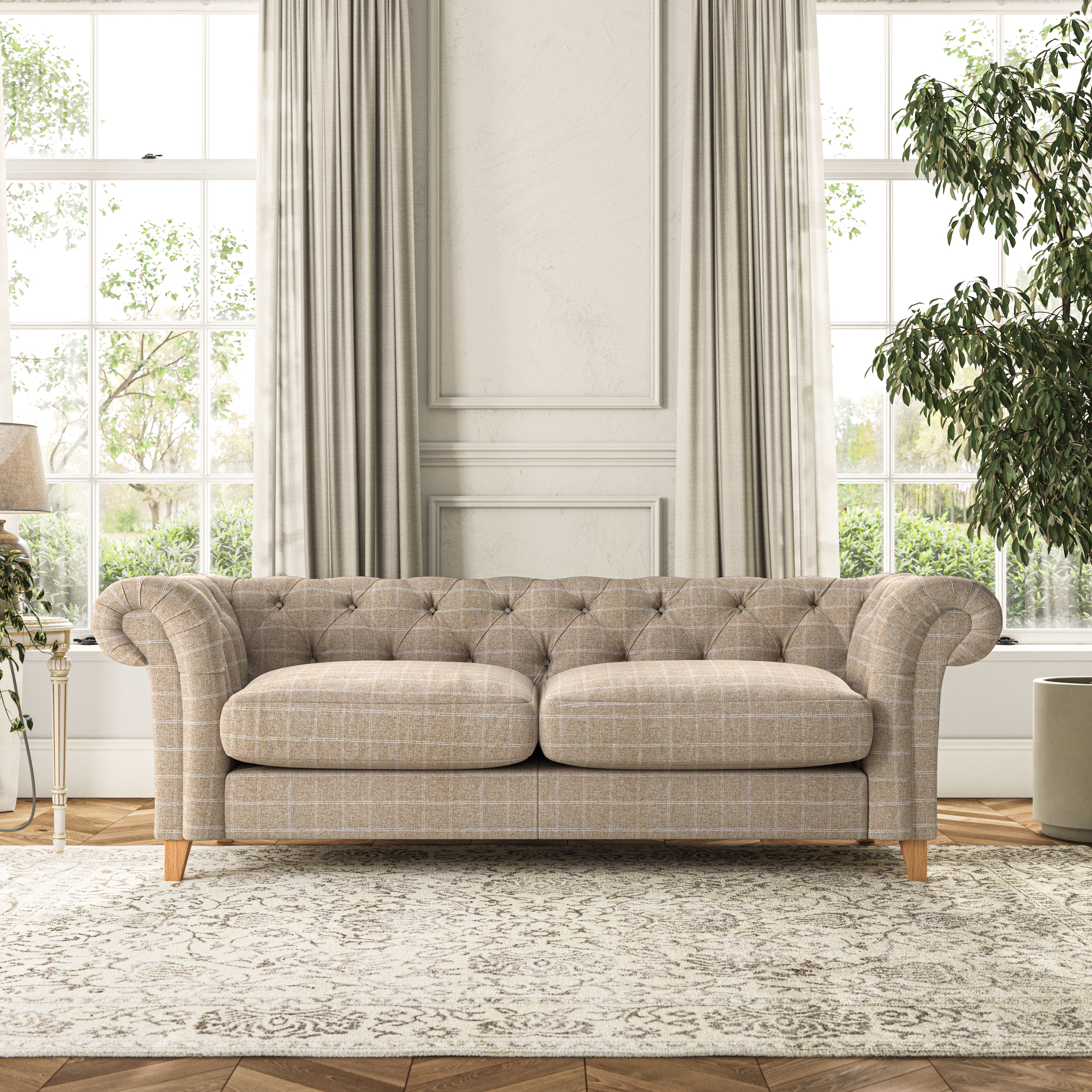 Pimlico Large 3 Seater Sofa Check Natural