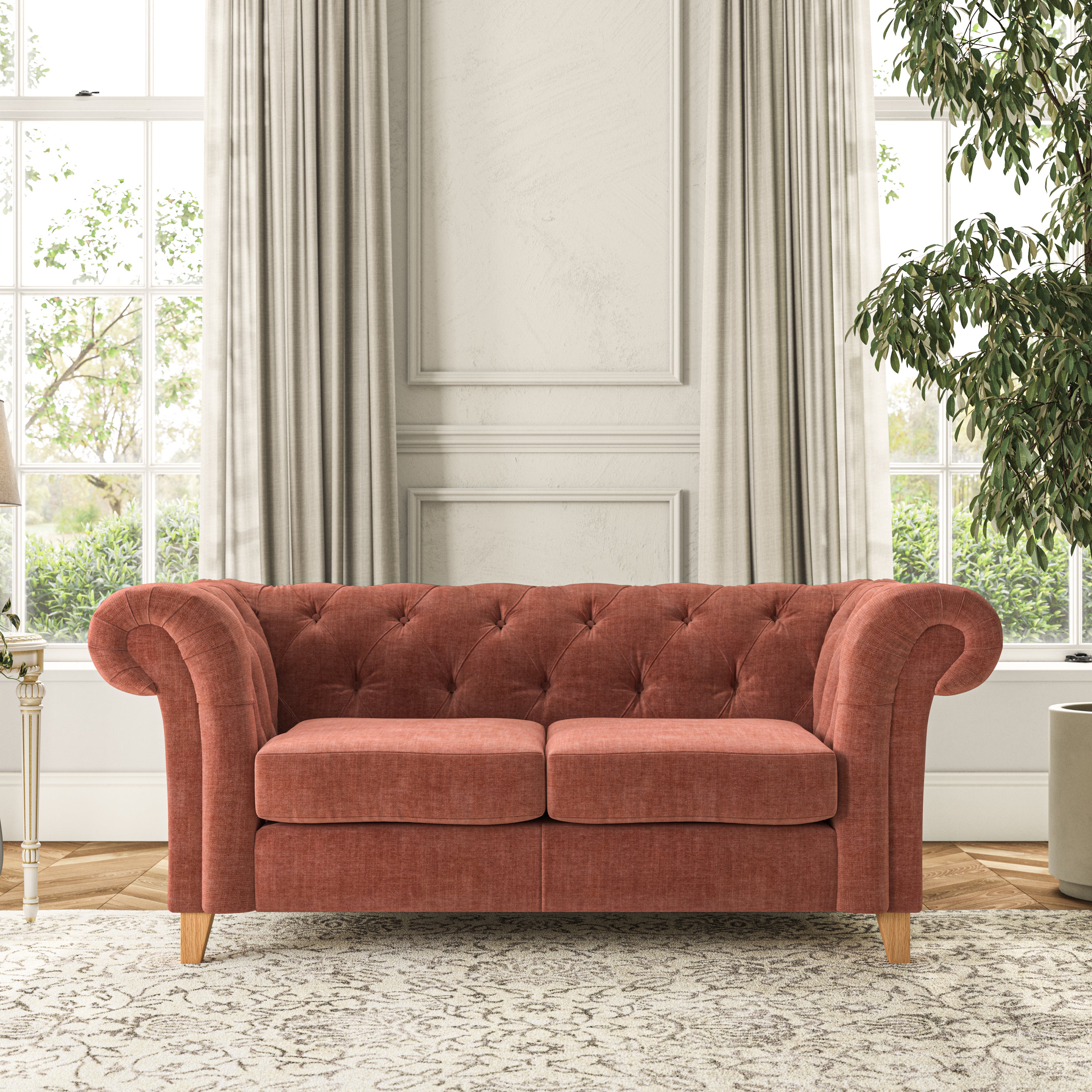 Pimlico Large 2 Seater Sofa Tonal Plush Chenille Terracotta