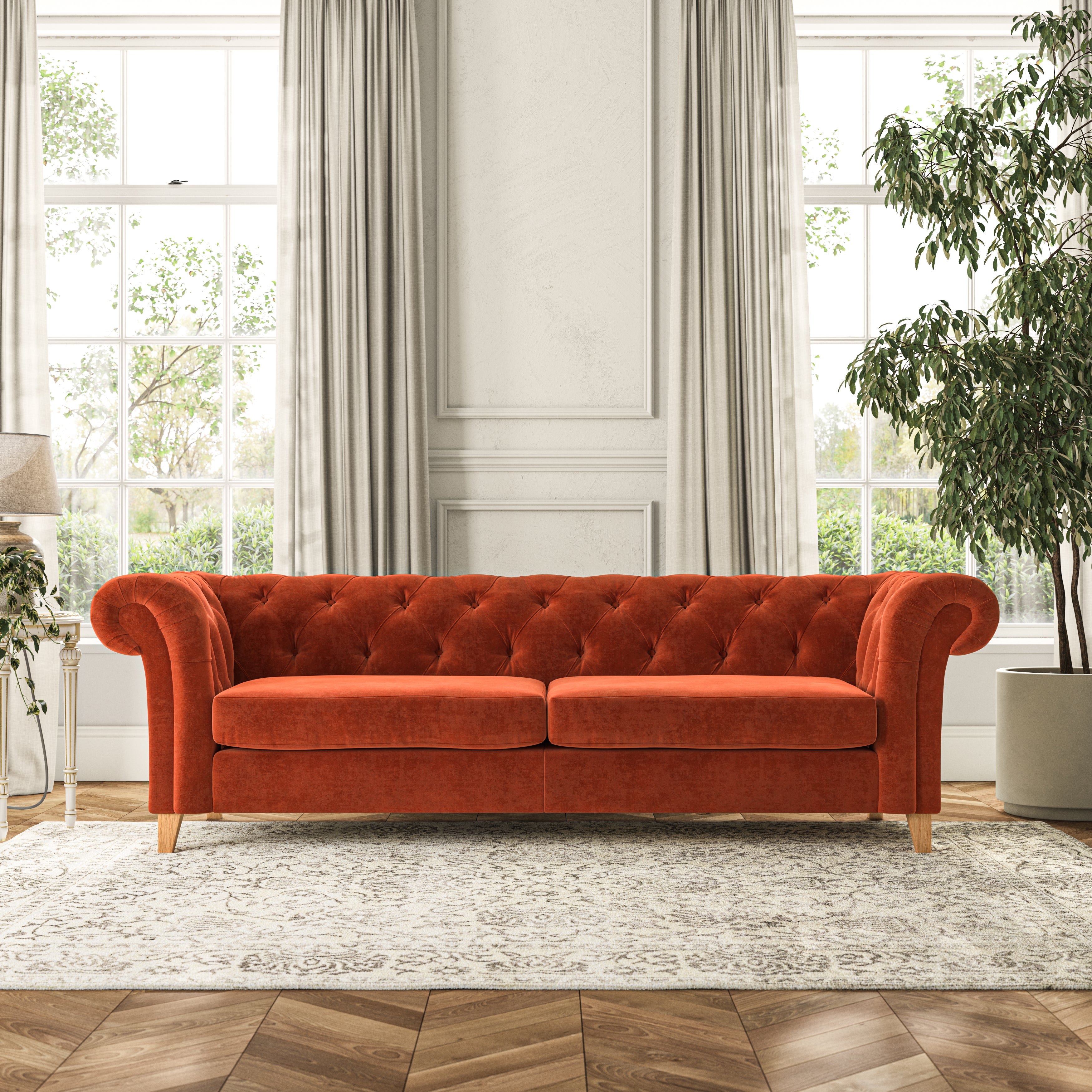 Pimlico 4 Seater Sofa Luxury Velvet Orange Umber