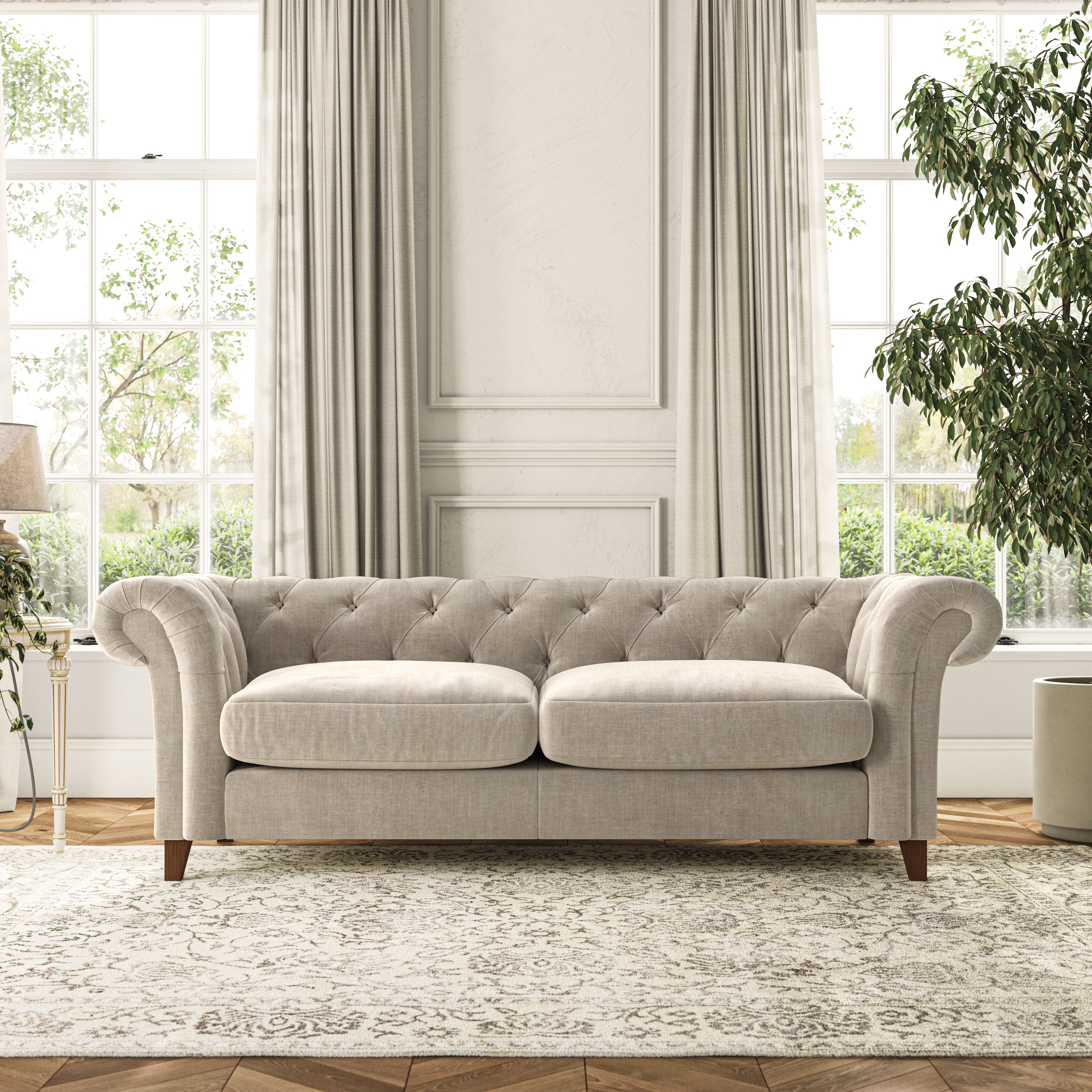 Pimlico Large 3 Seater Sofa Tonal Plush Chenille Natural