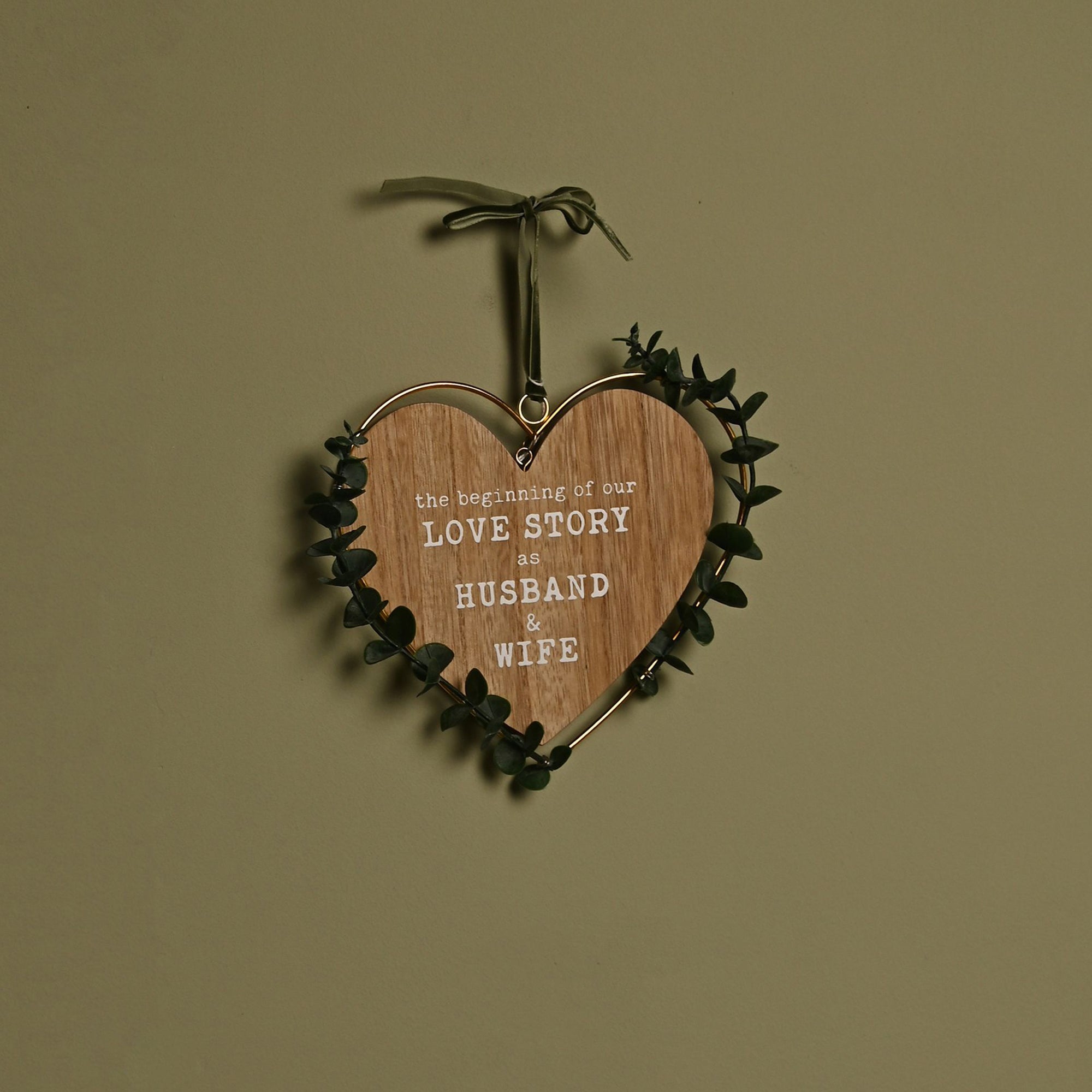 Love Story Husband Wife Heart Hanging Ornament Brown