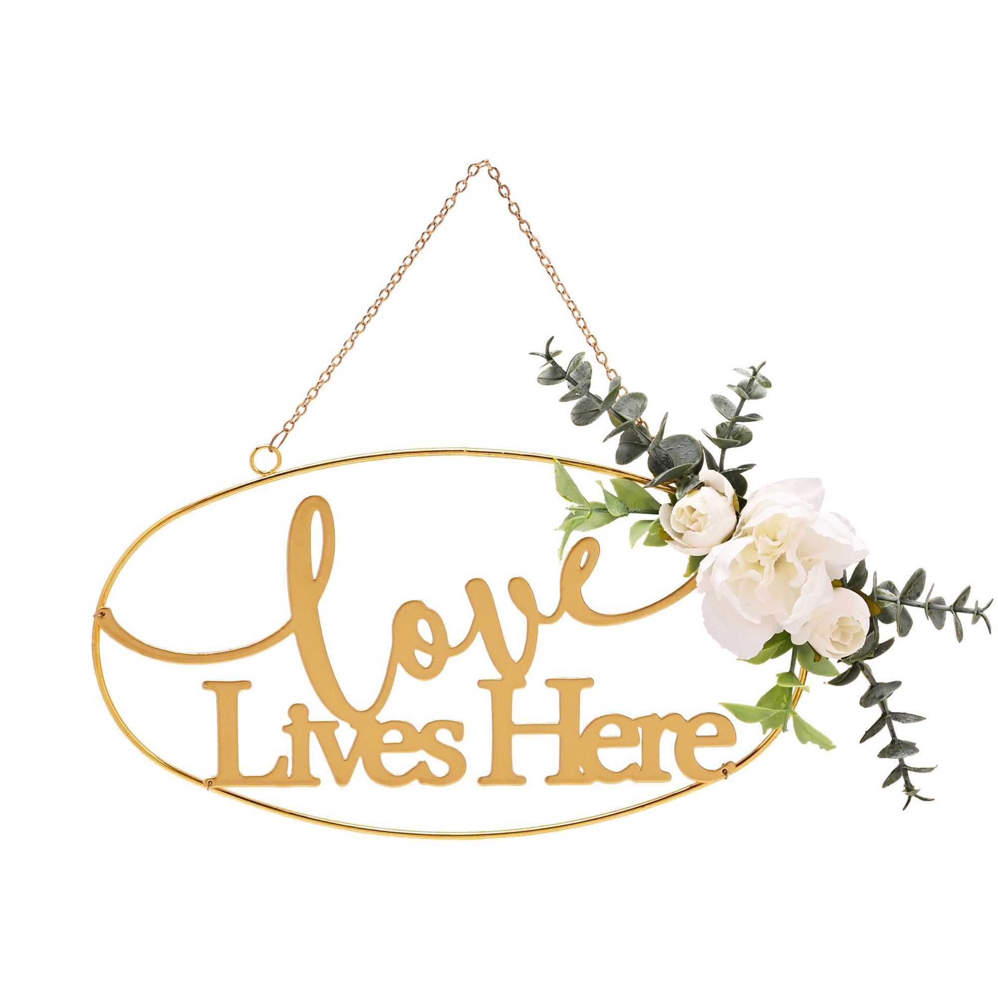 Love Story Floral Love Lives Here Hanging Ornament Gold