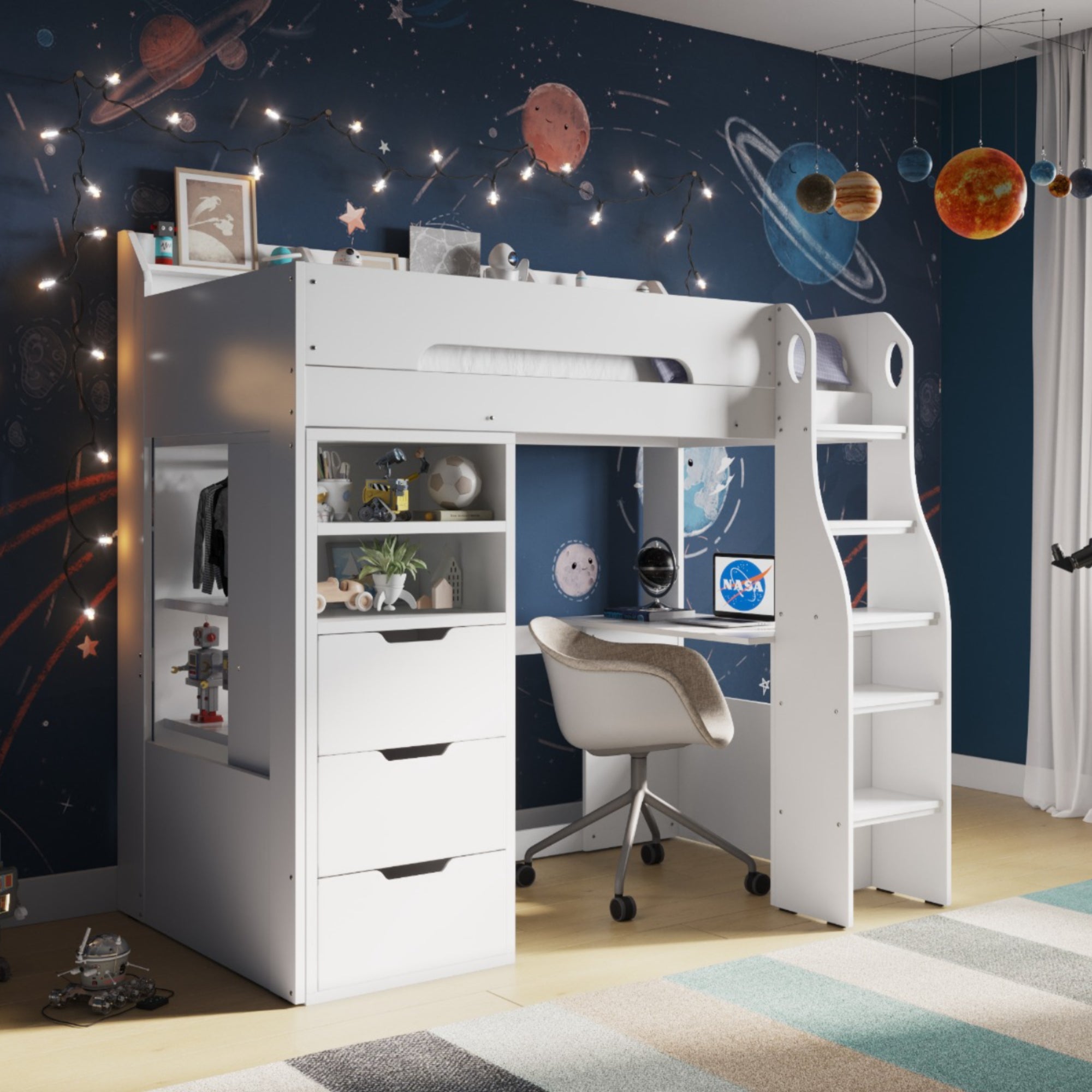 Cosmic Storage Bed Frame With Wardrobe White