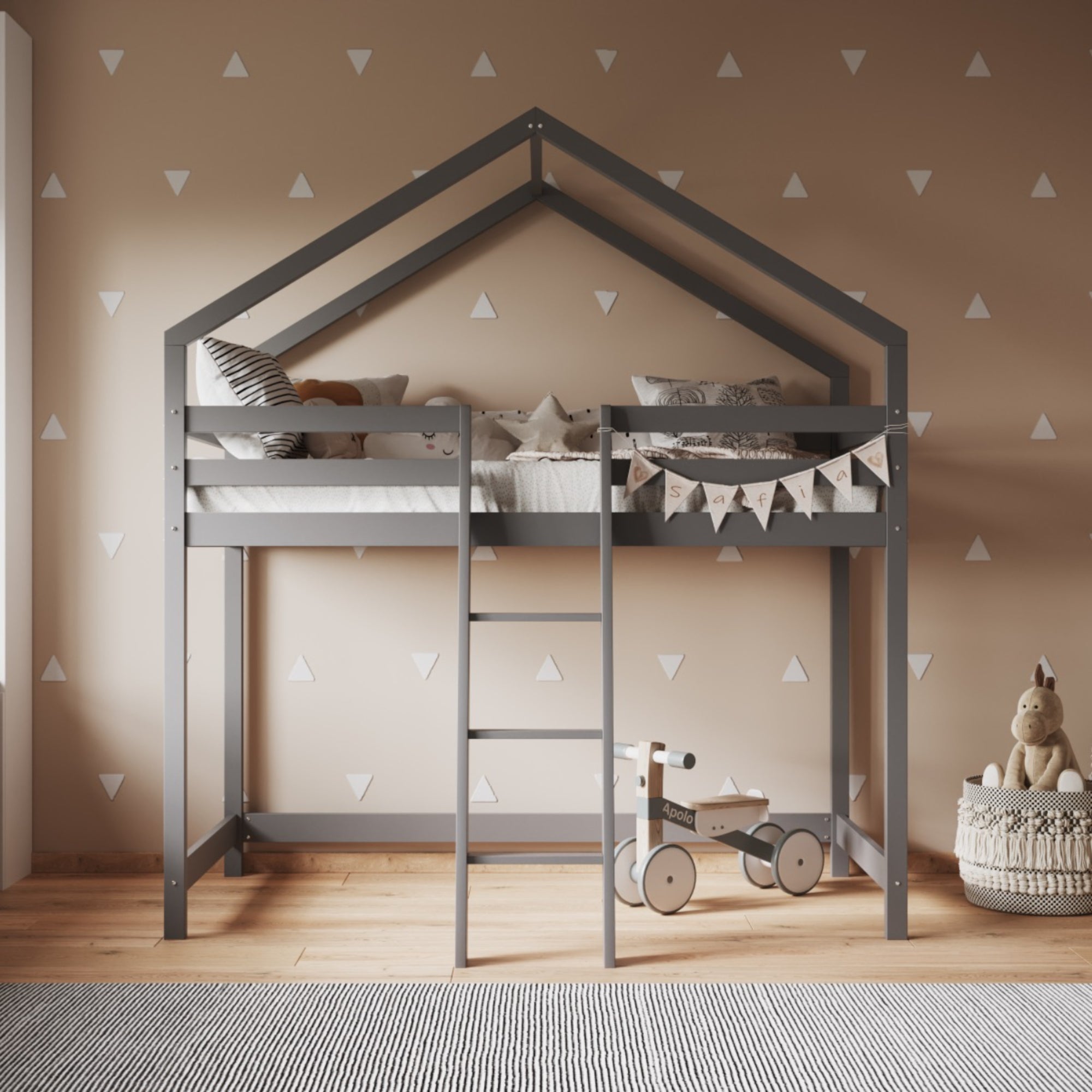 Nook House Midsleeper Bed Frame Grey