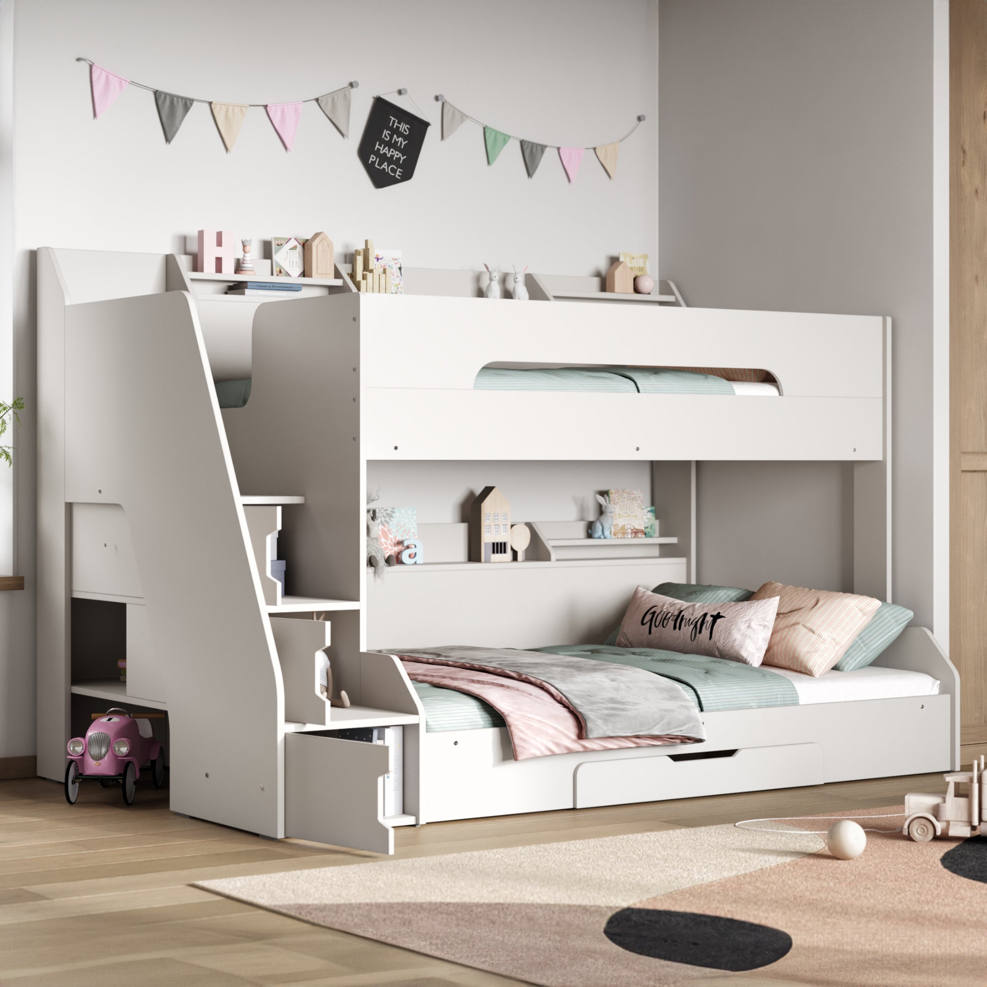 Slick Staircase Triple Bunk Bed White