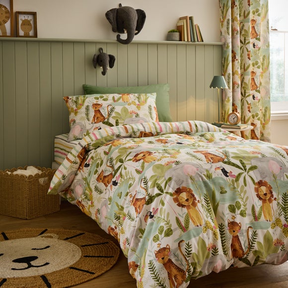 Jungle Friends 100 Cotton Reversible Duvet Cover And Pillowcase Set