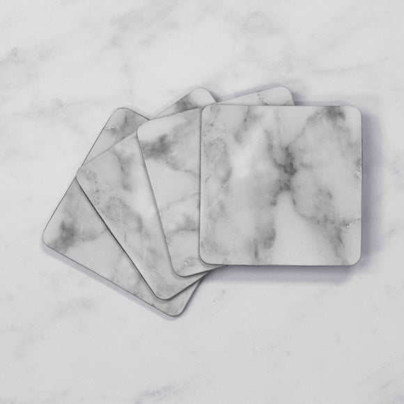 Click to view product details and reviews for Set Of 4 White Marble Cork Back Coasters.