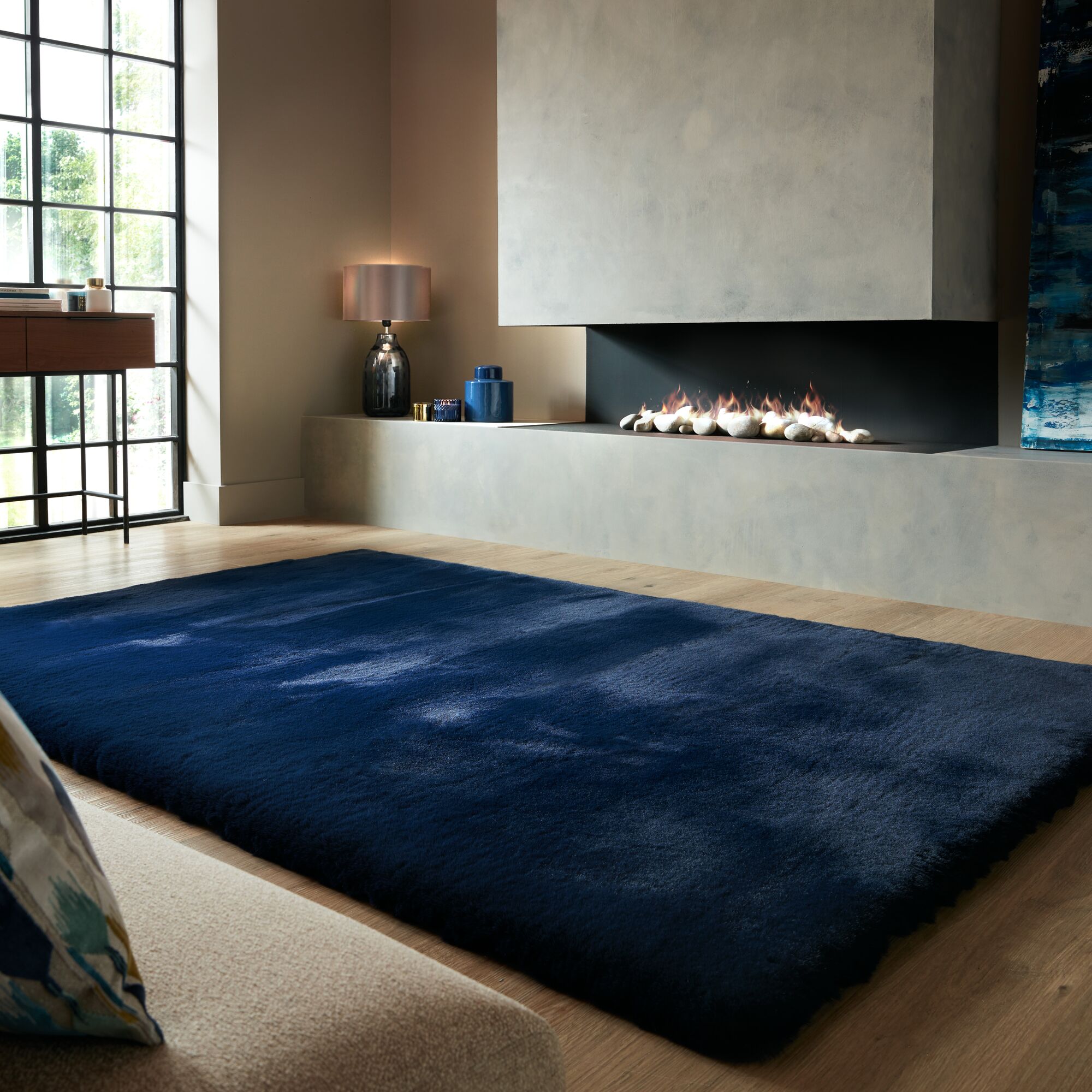 Ivy Luxury Faux Fur Rug Navy Blue