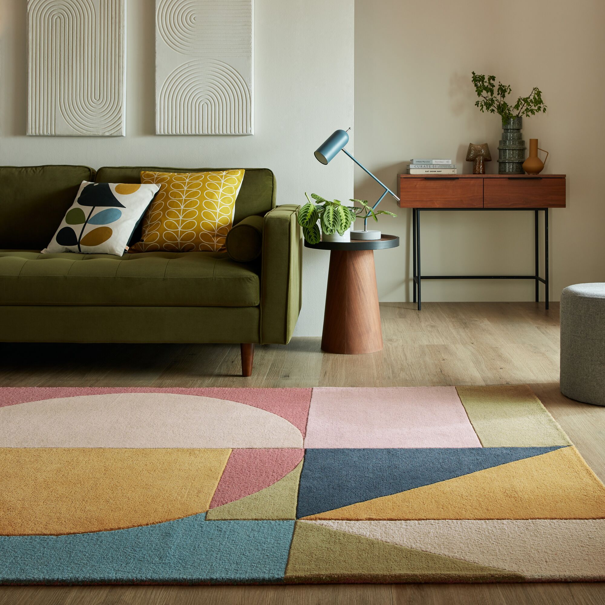 Esre Geometric Abstract Wool Rug Pink