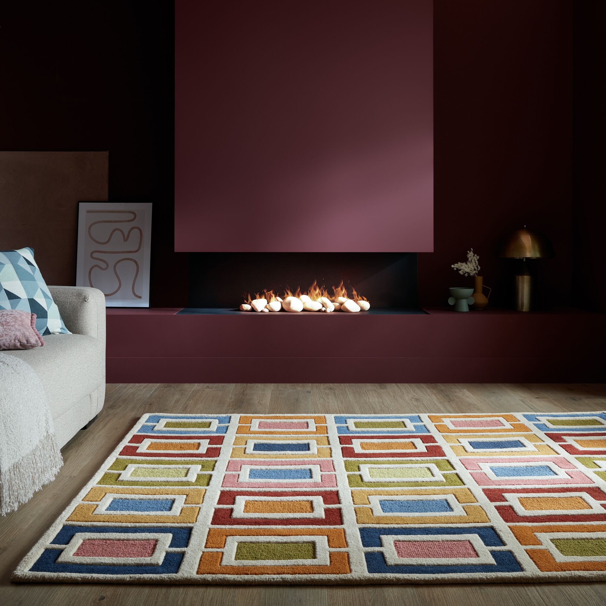 Retro Blocks Carved Wool Rug Multicoloured