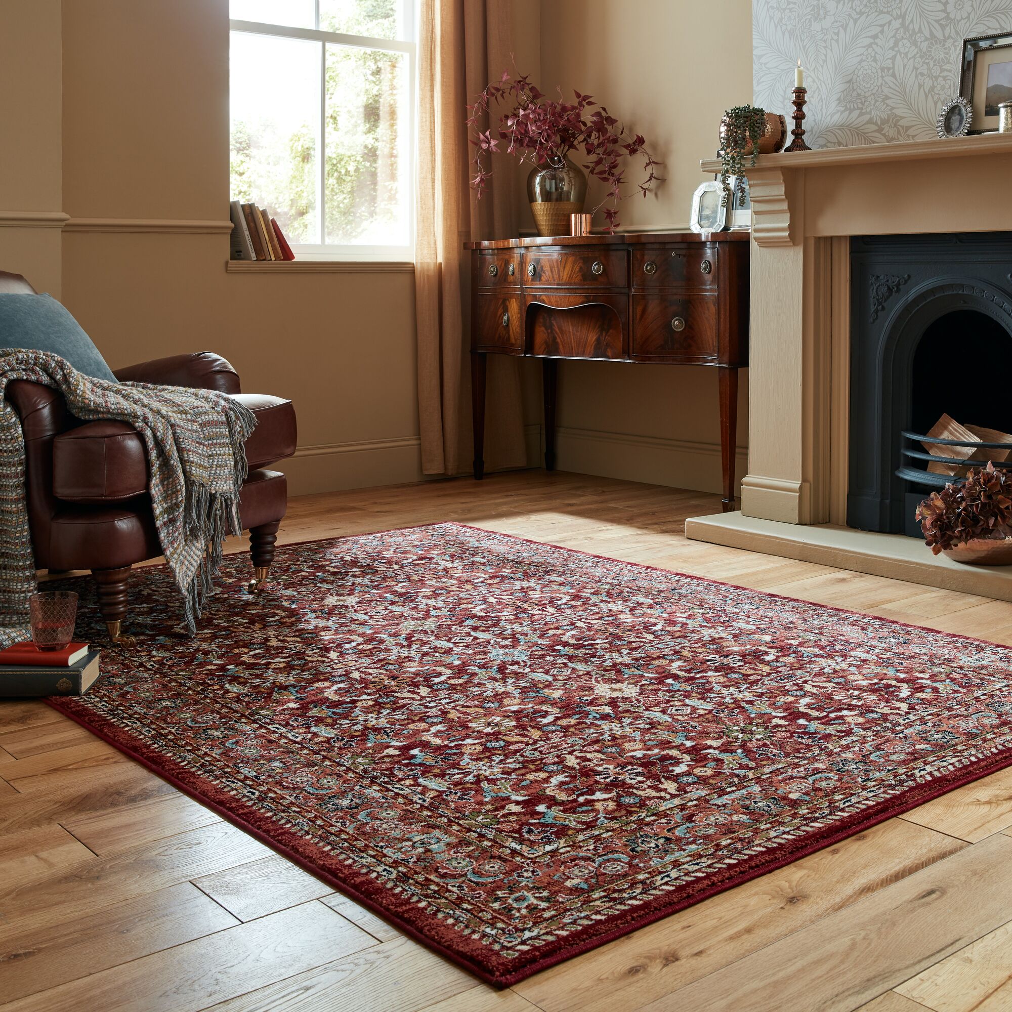 Sandford Vintage Patterned Rug Red