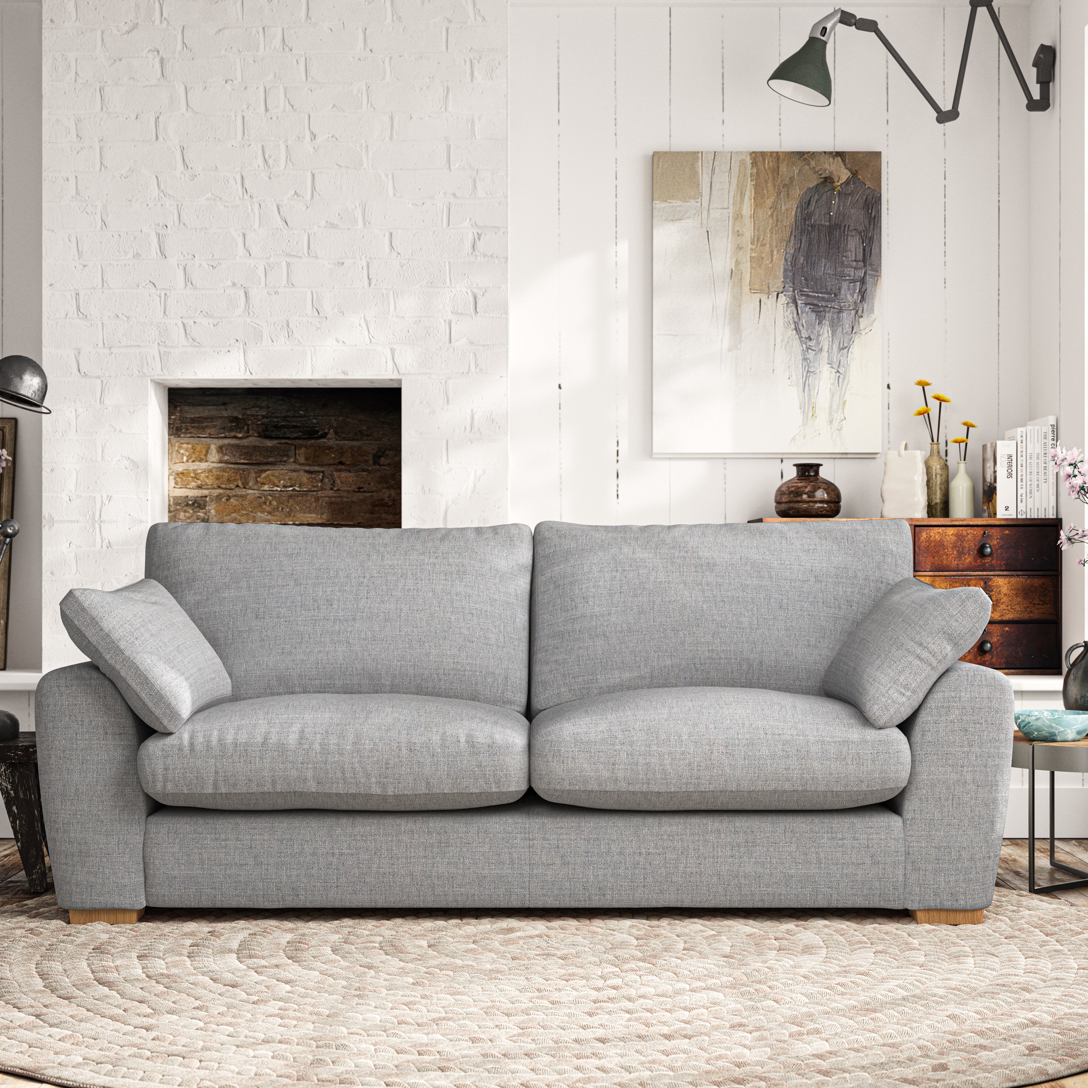 Madison Large 3 Seater Sofa Chunky Tonal Weave Silver