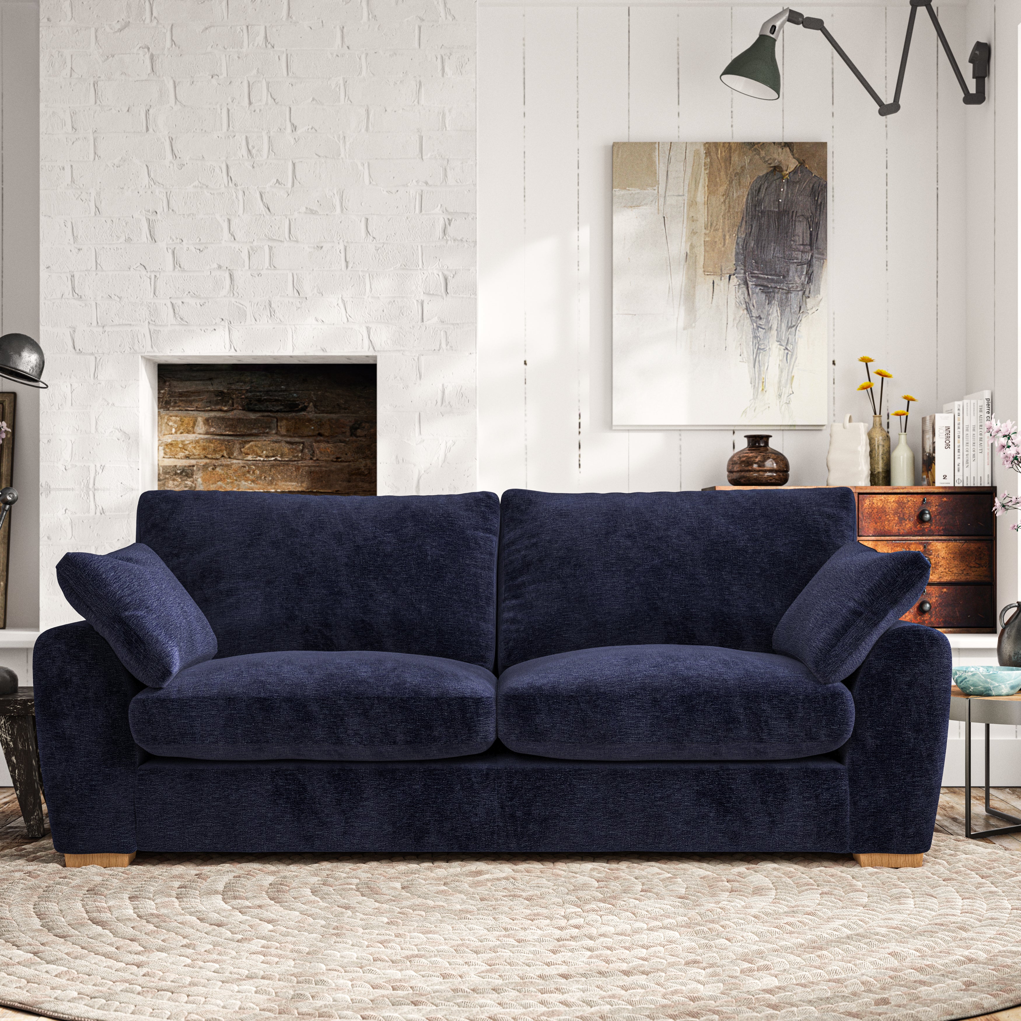 Madison Large 3 Seater Sofa Luxury Chenille Luxe Navy