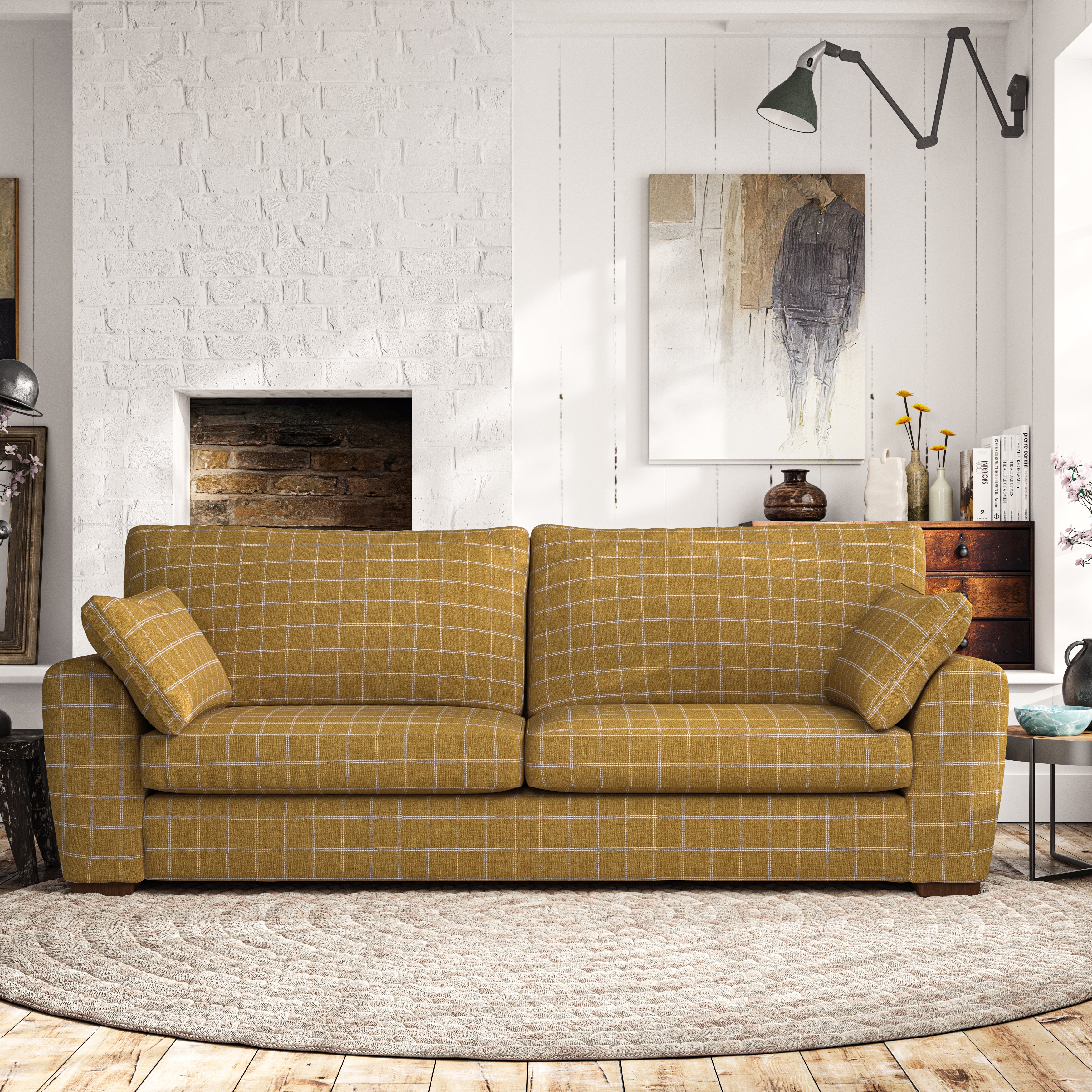 Madison 4 Seater Sofa Check Ochre