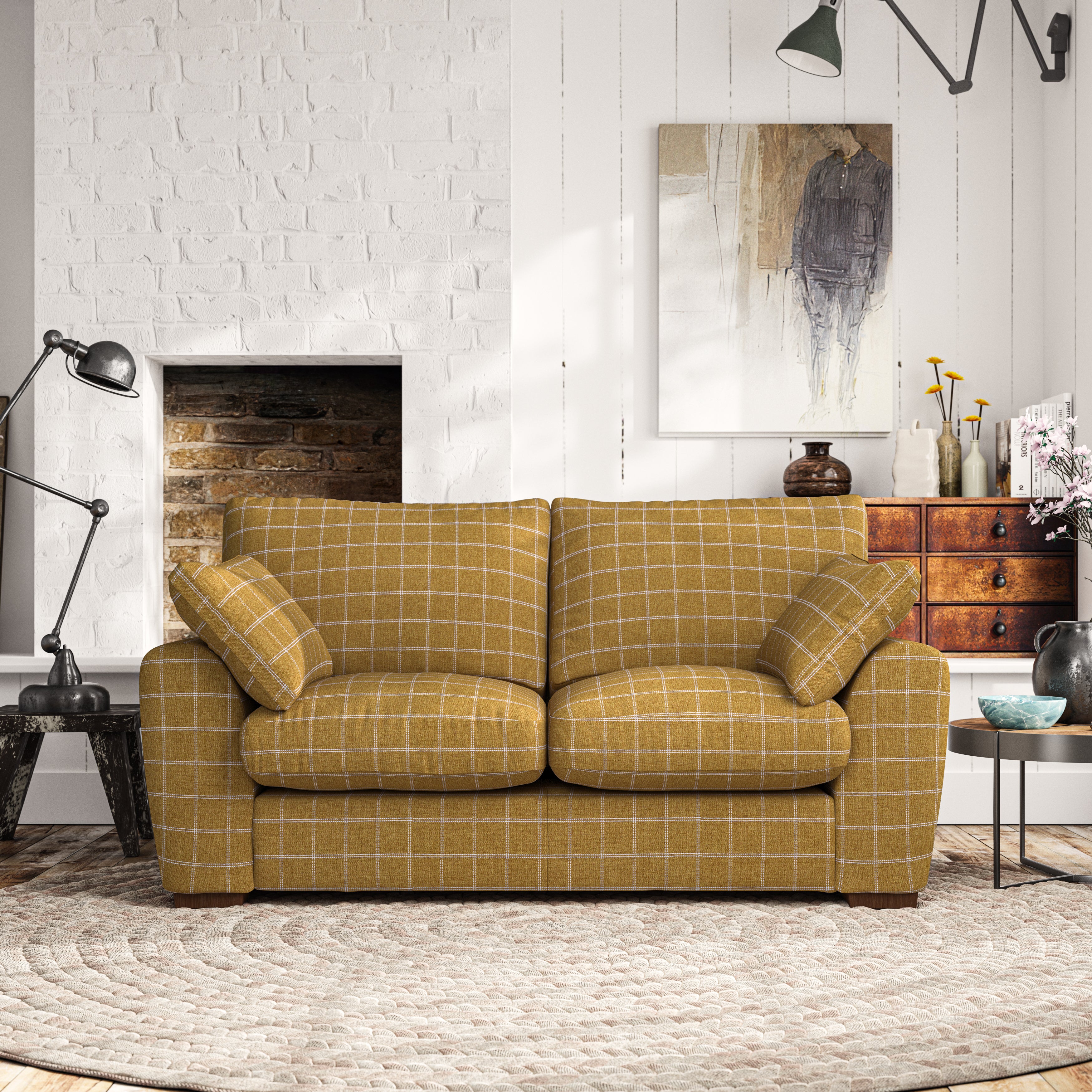 Madison Large 2 Seater Sofa Check Ochre