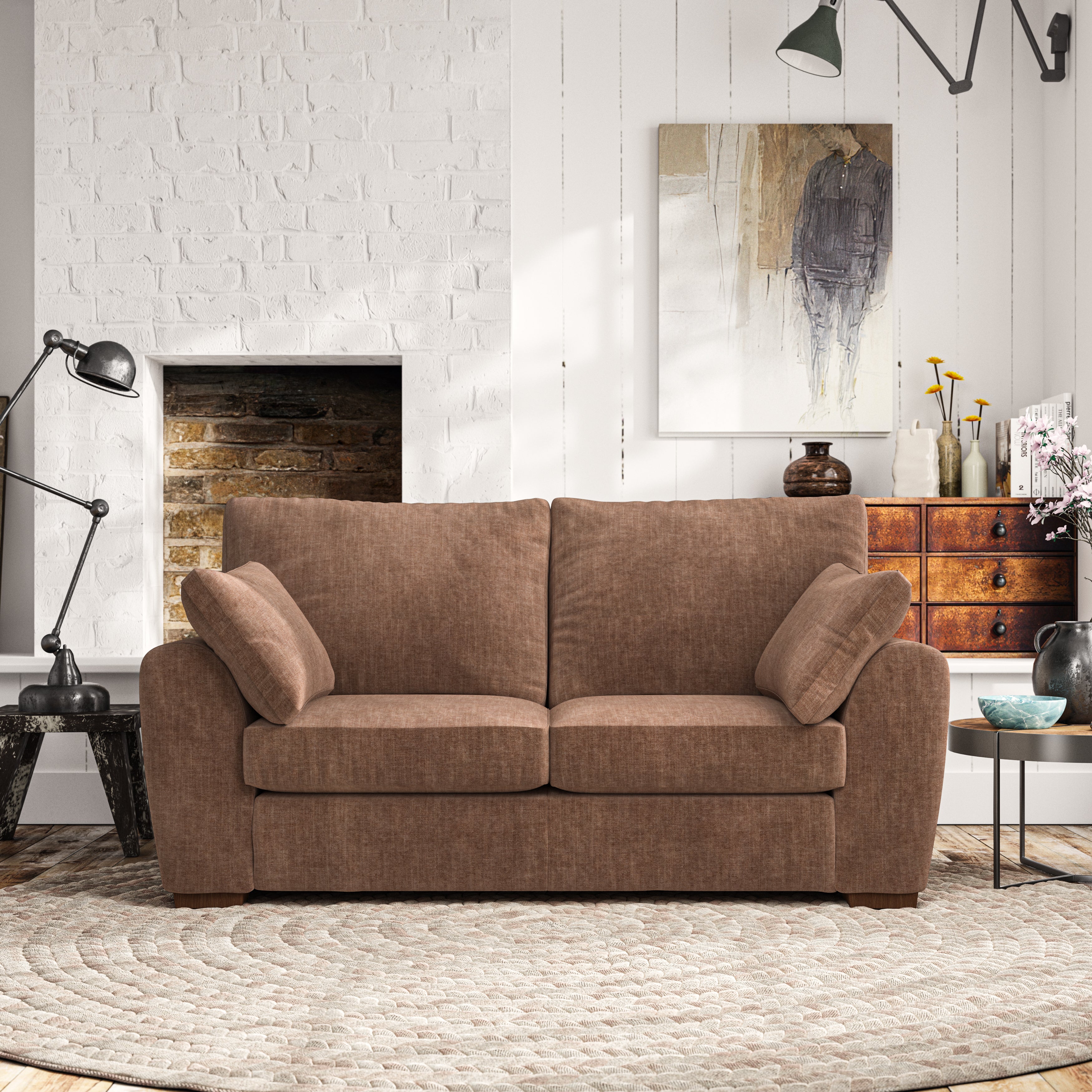 Madison Large 2 Seater Sofa Tonal Plush Chenille Soft Clay