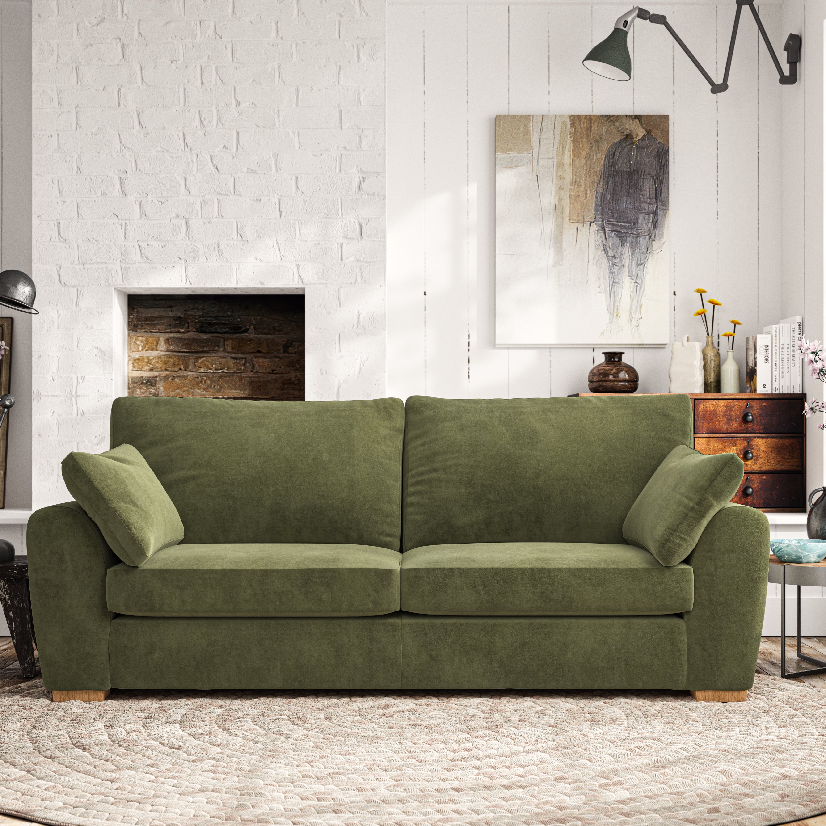 Madison Large 3 Seater Sofa Luxury Velvet Olive