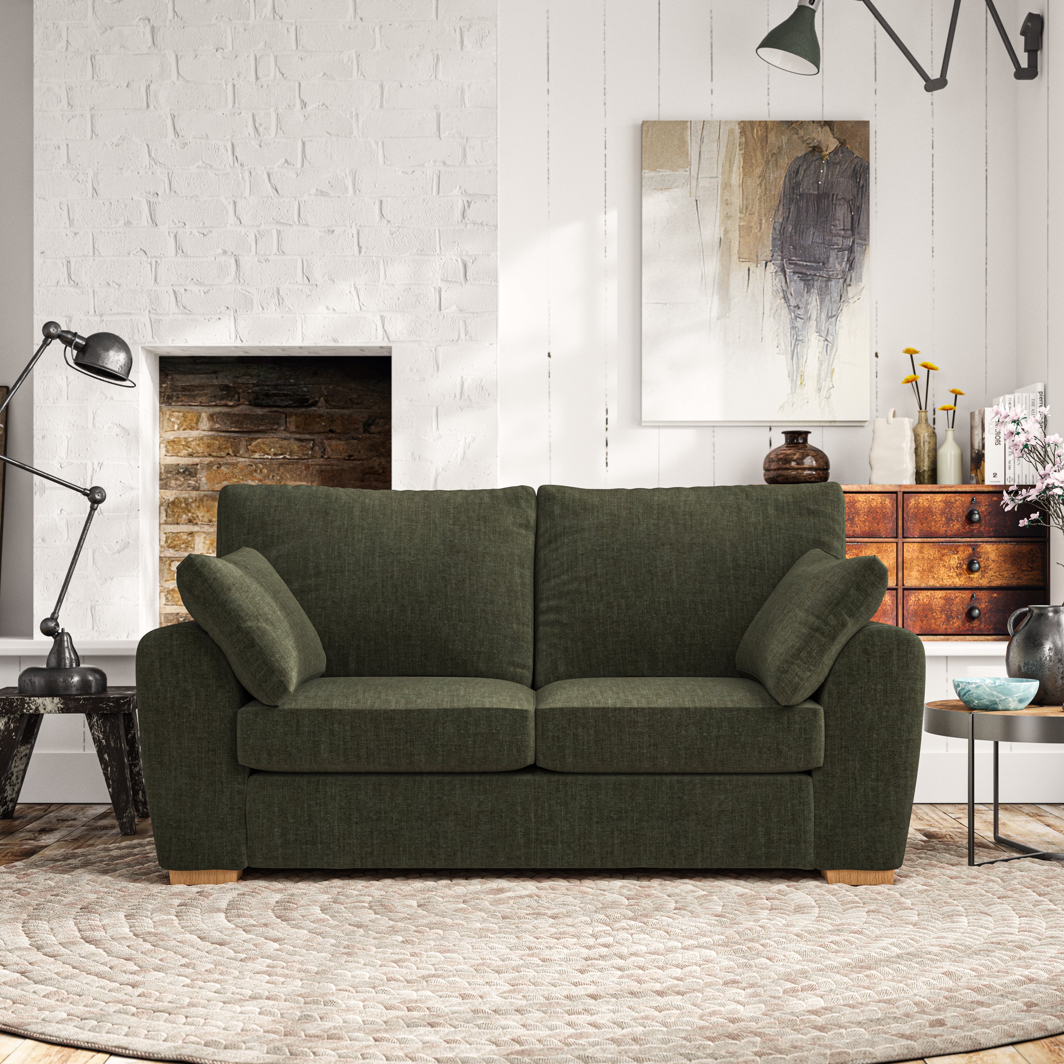 Madison Large 2 Seater Sofa Tonal Plush Chenille Rich Green