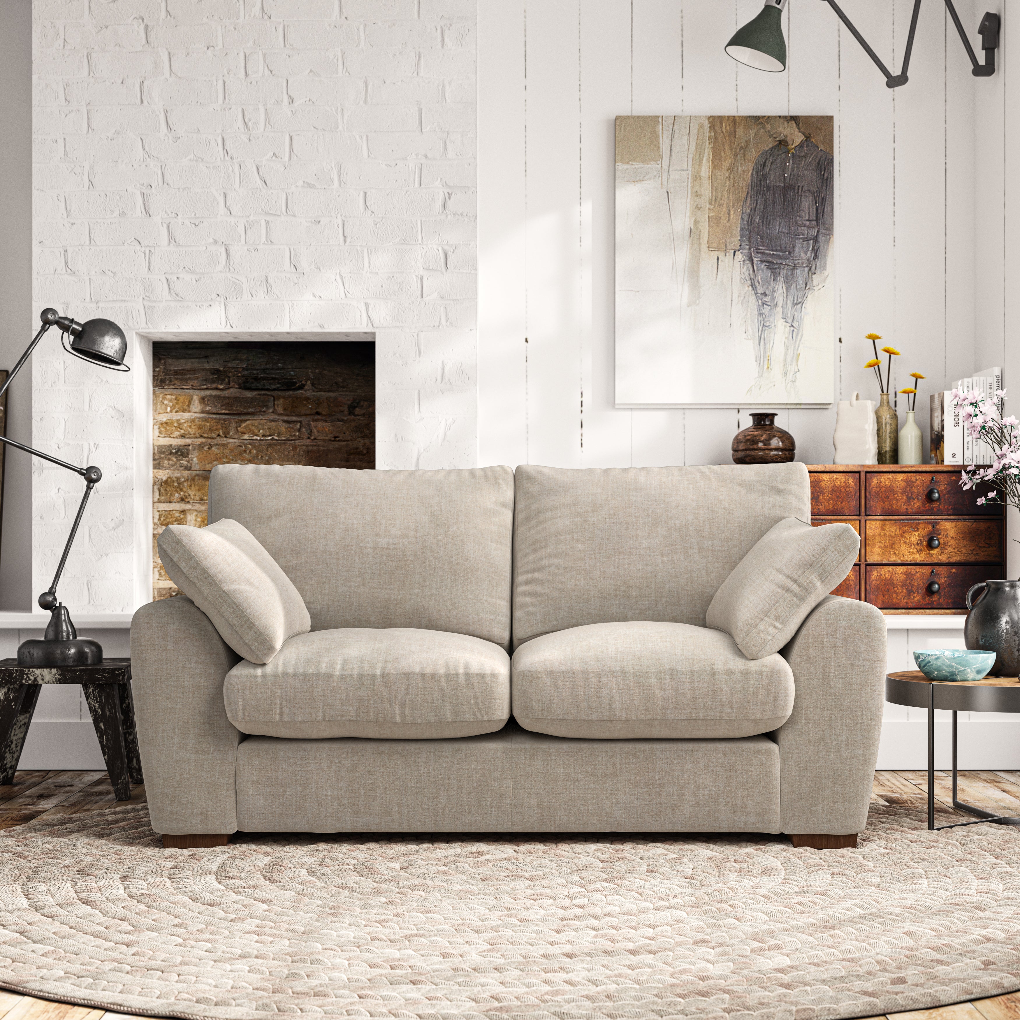 Madison Large 2 Seater Sofa Tonal Plush Chenille Natural