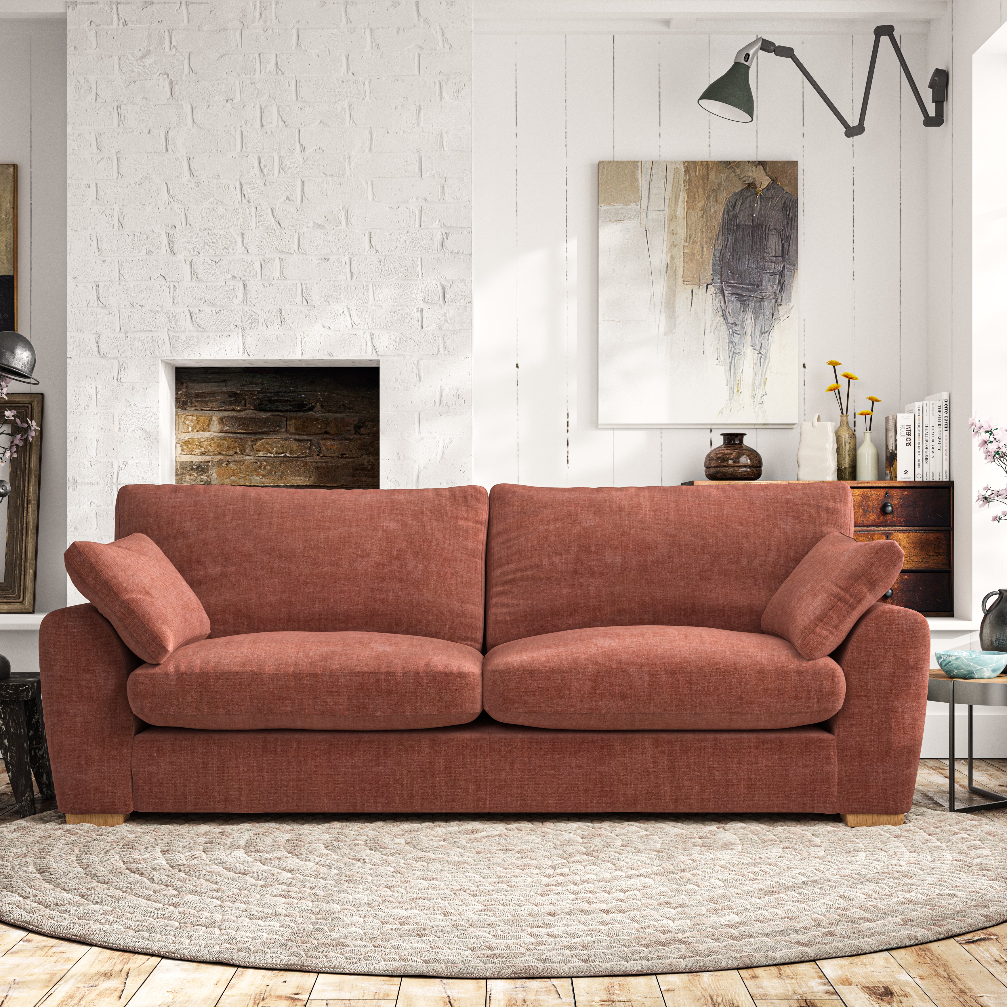 Madison 4 Seater Sofa Tonal Plush Chenille Terracotta