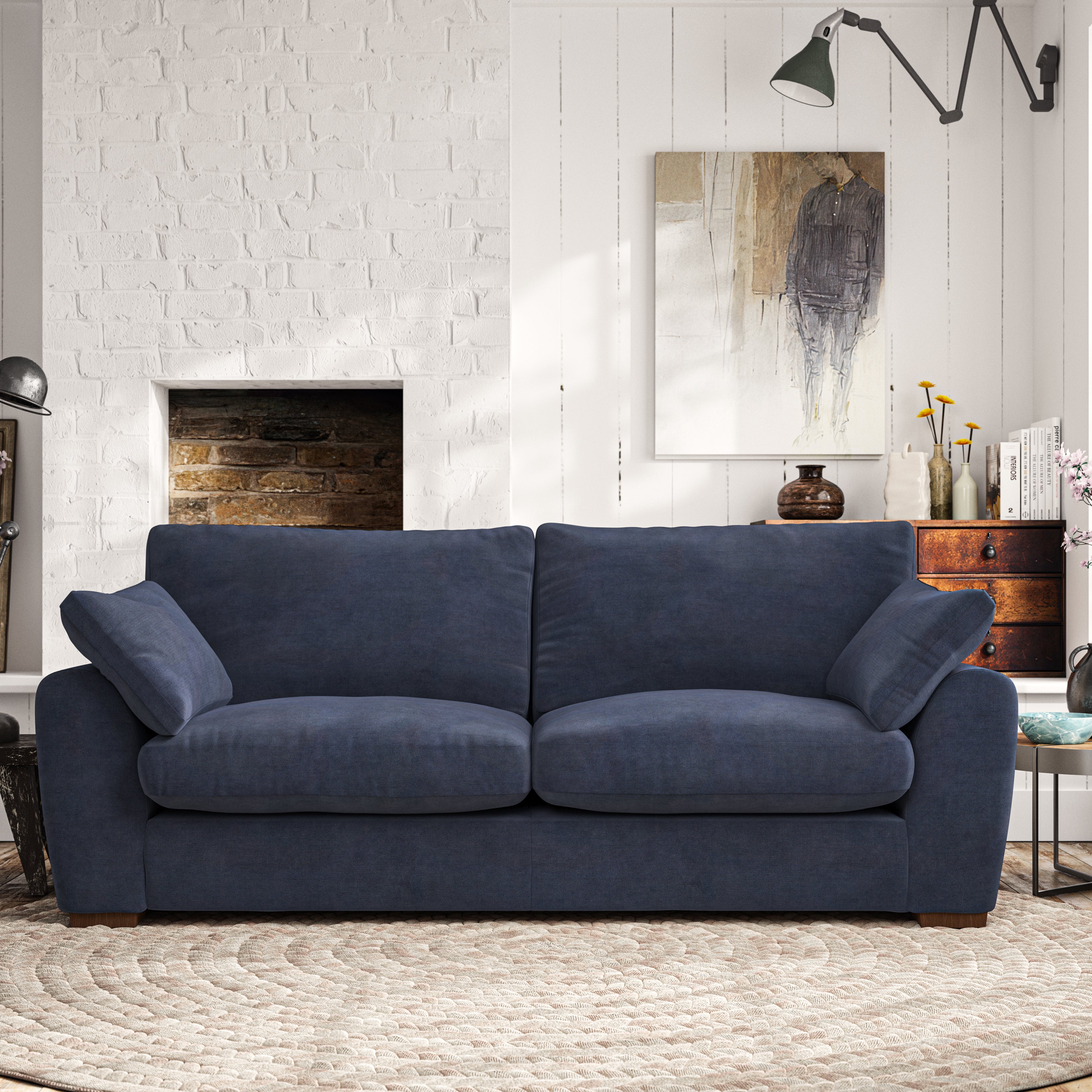 Madison Large 3 Seater Sofa Aqua Clean Chenille Navy