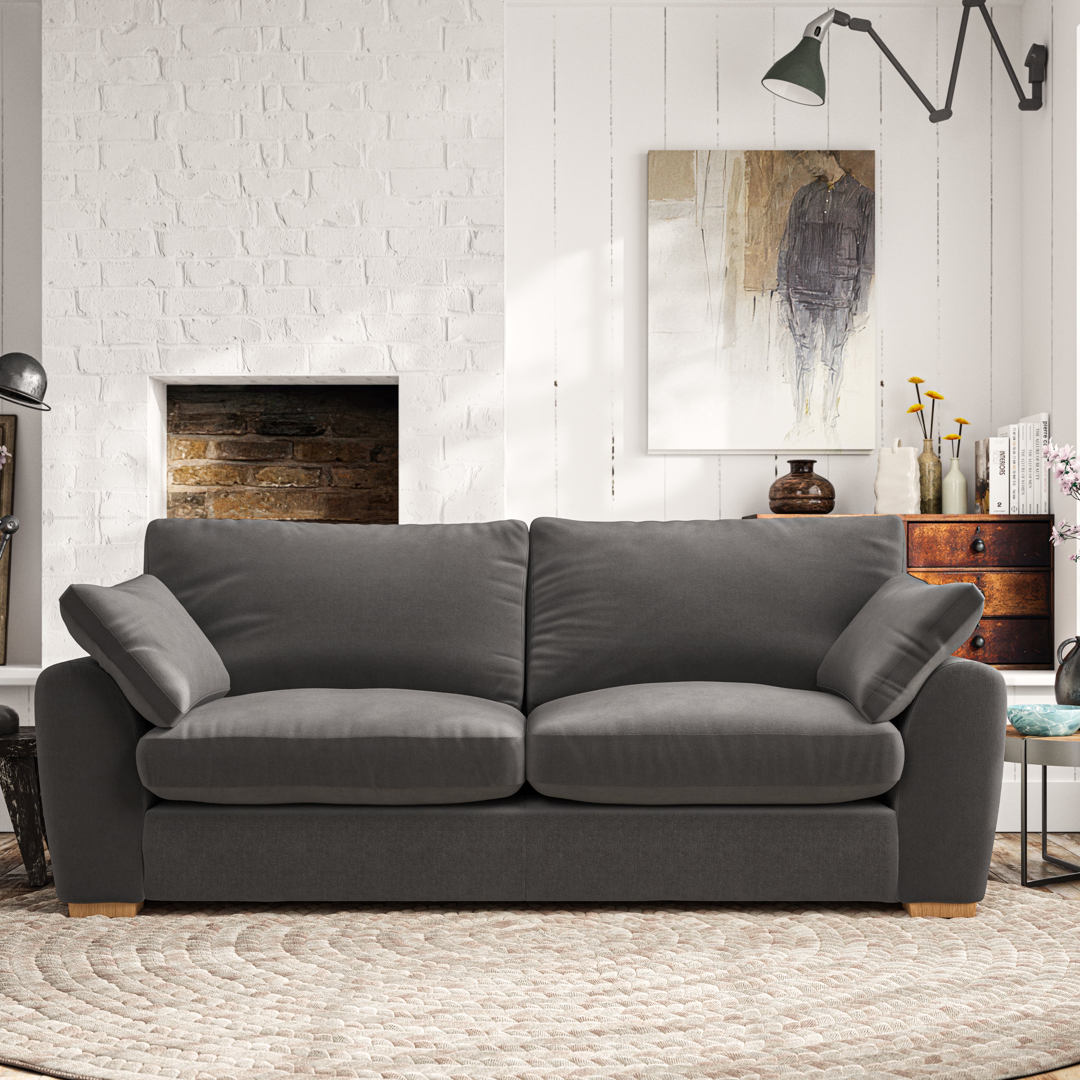 Madison Large 3 Seater Sofa House Velvet Charcoal