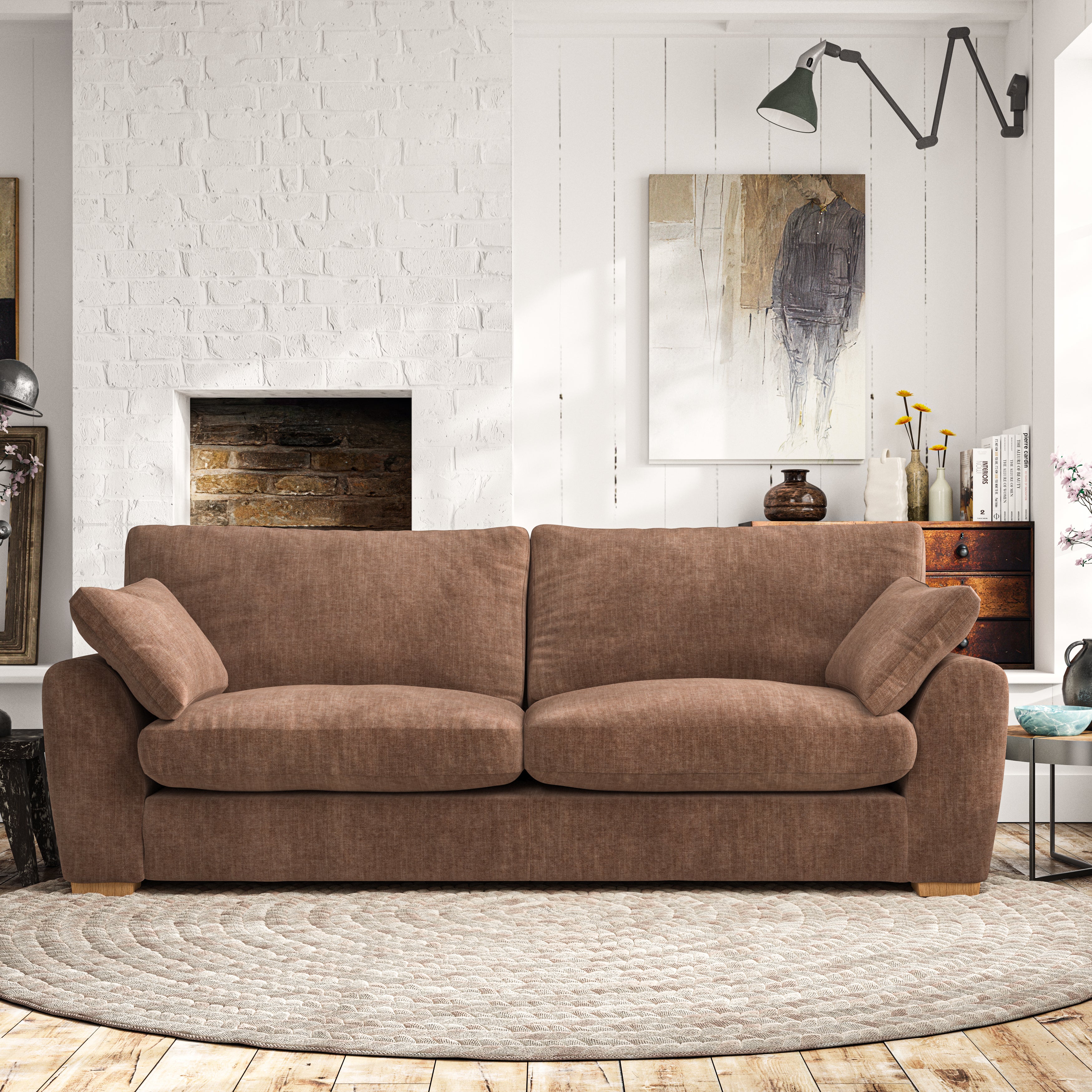 Madison 4 Seater Sofa Tonal Plush Chenille Soft Clay