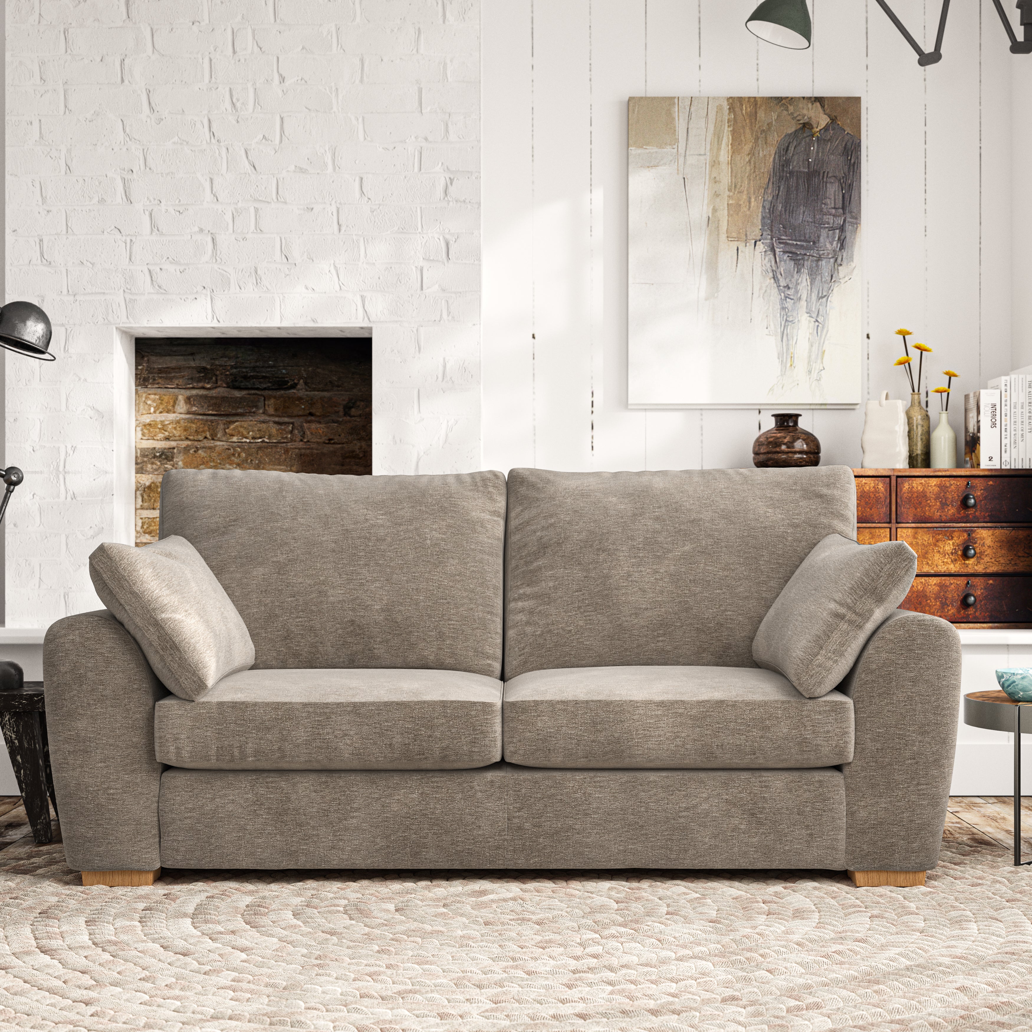 Madison 3 Seater Sofa Luxury Chenille Mushroom