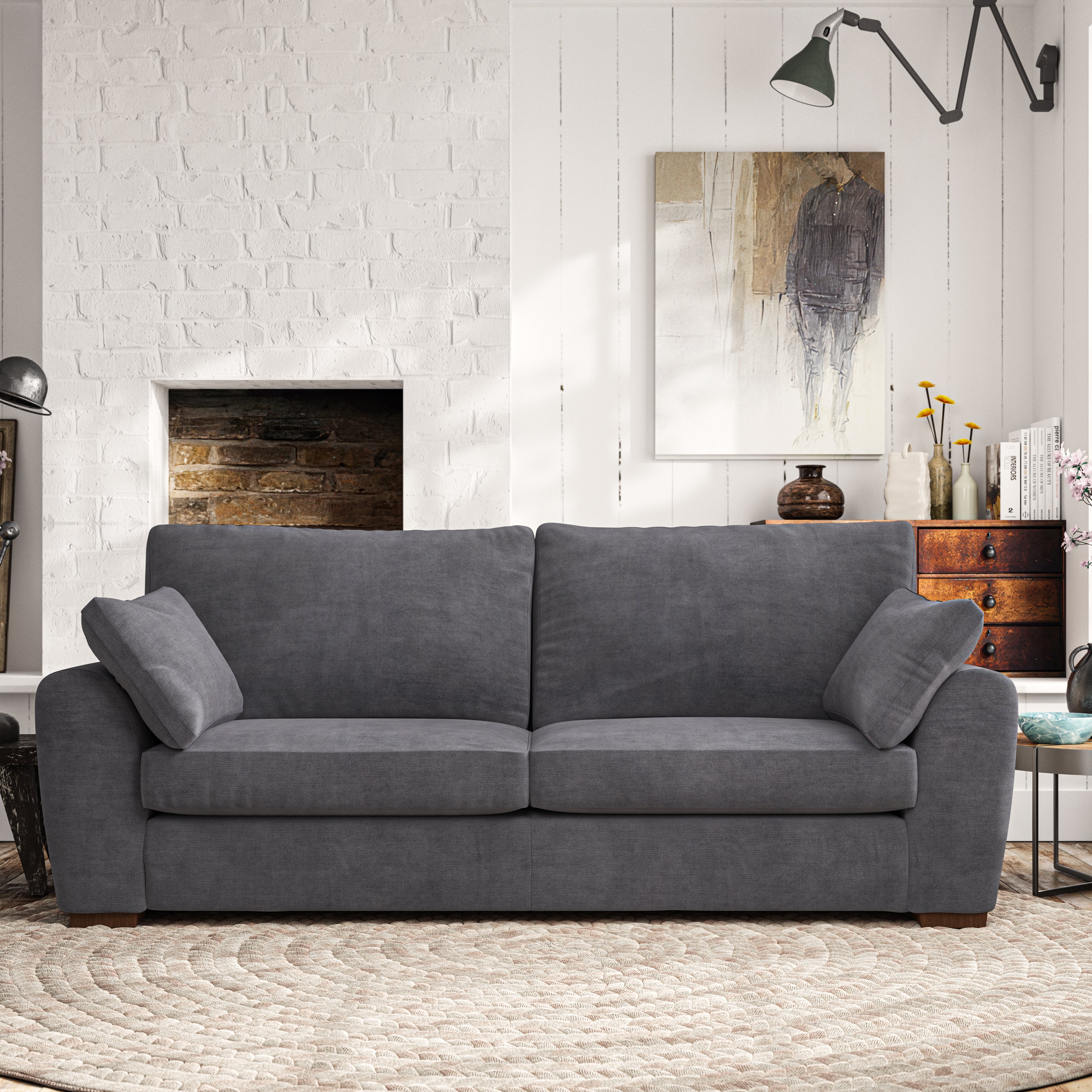 Madison Large 3 Seater Sofa Aqua Clean Chenille Grey