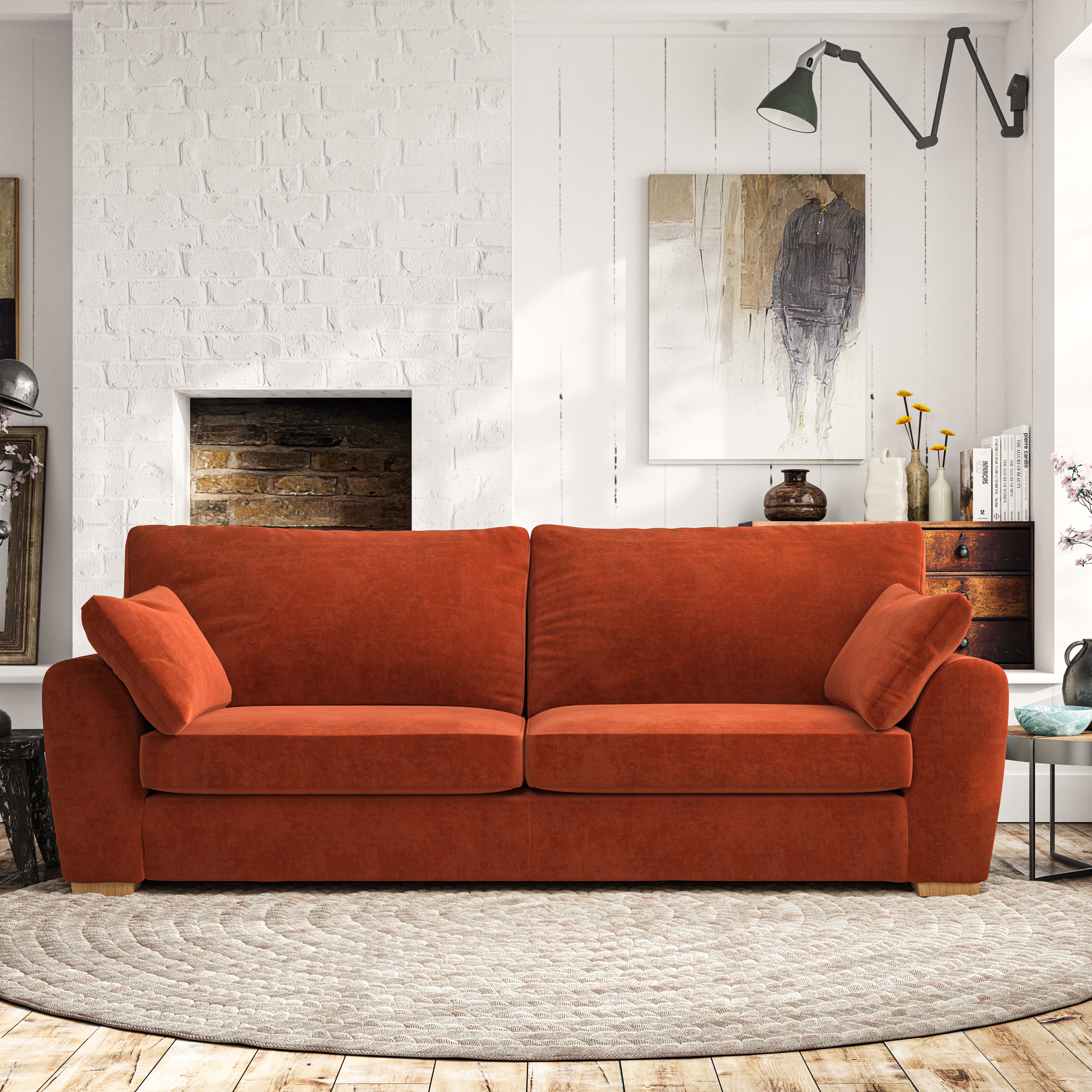 Madison 4 Seater Sofa Luxury Velvet Orange Umber