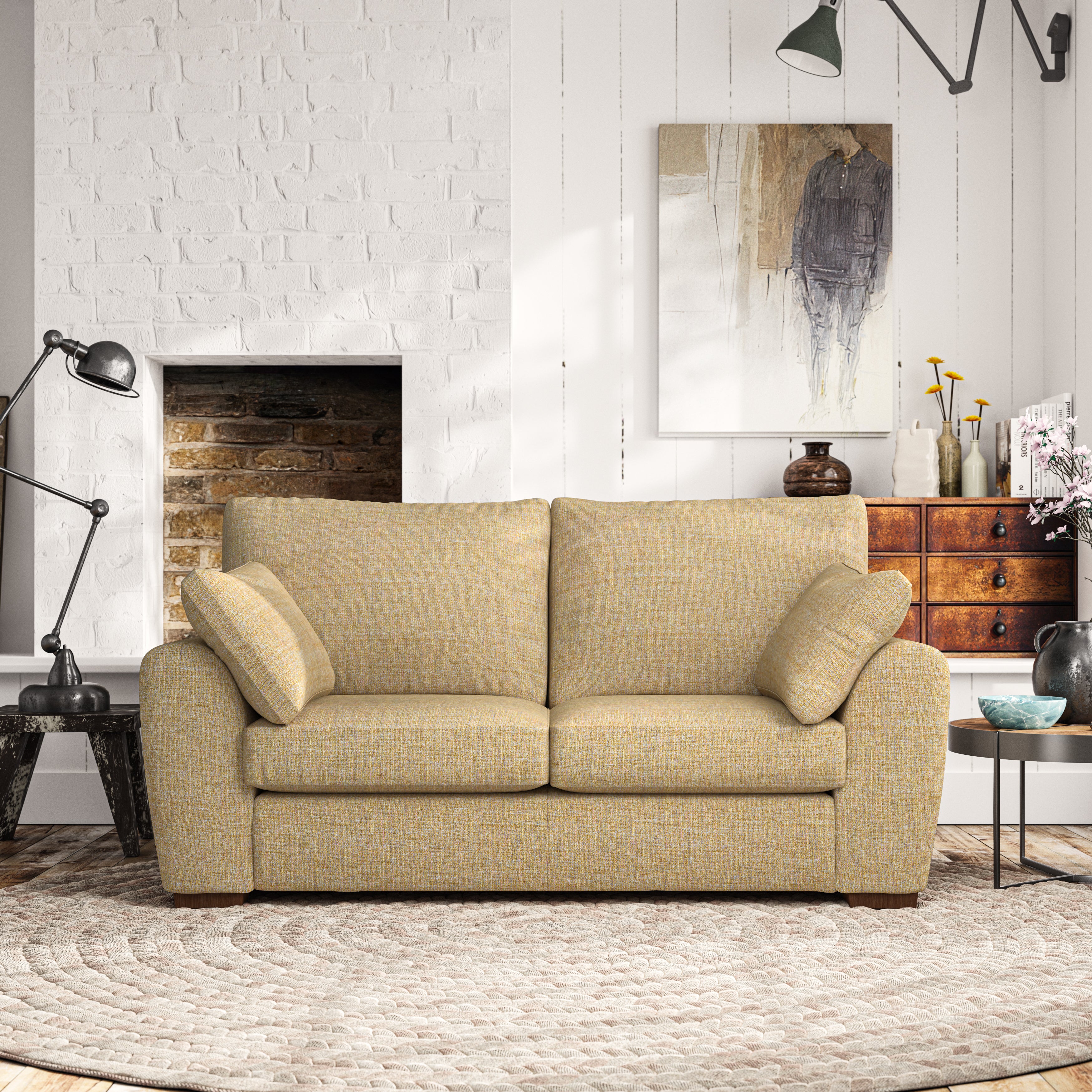 Madison Large 2 Seater Sofa Chunky Tonal Weave Ochre