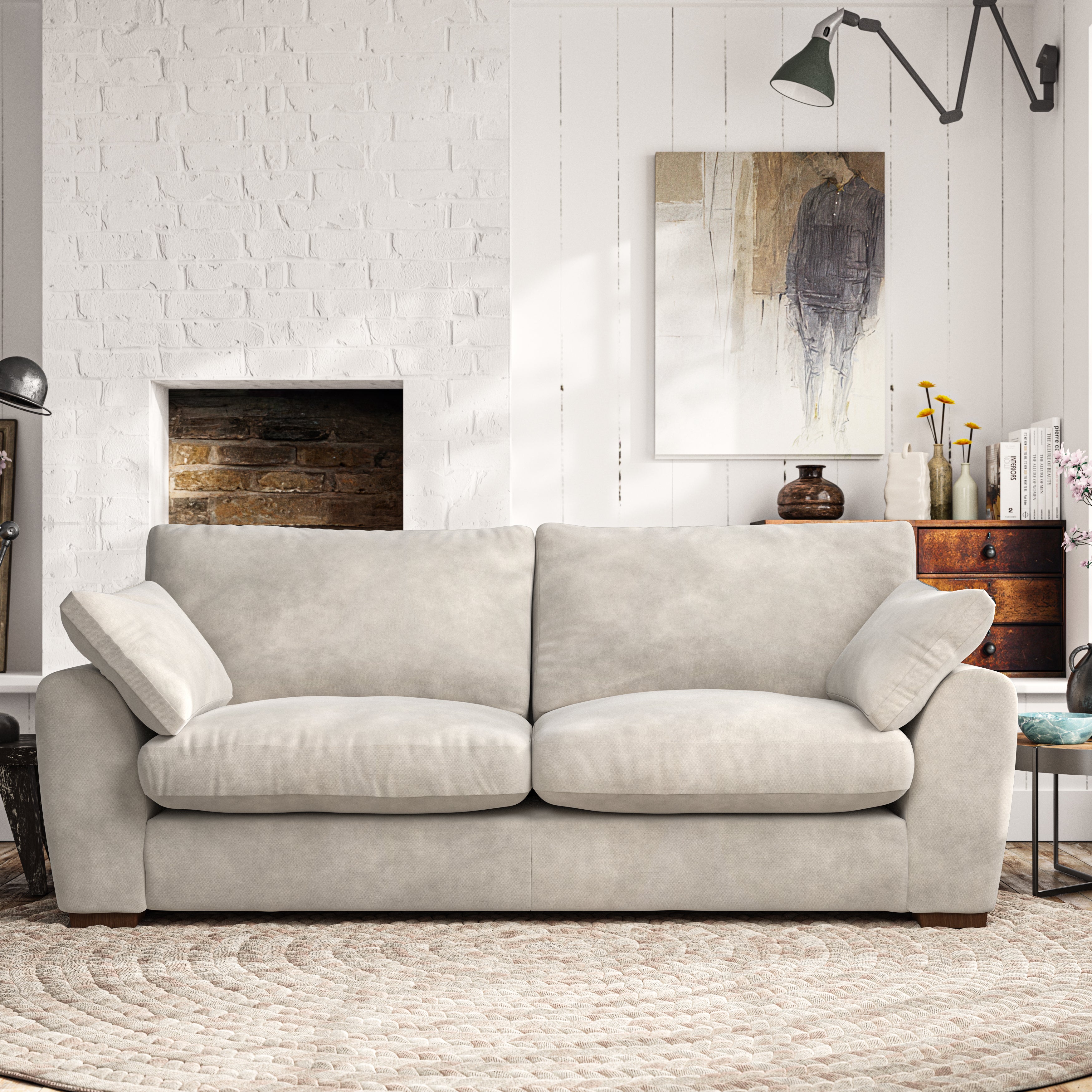 Madison Large 3 Seater Sofa Aqua Clean Chenille Sandstone