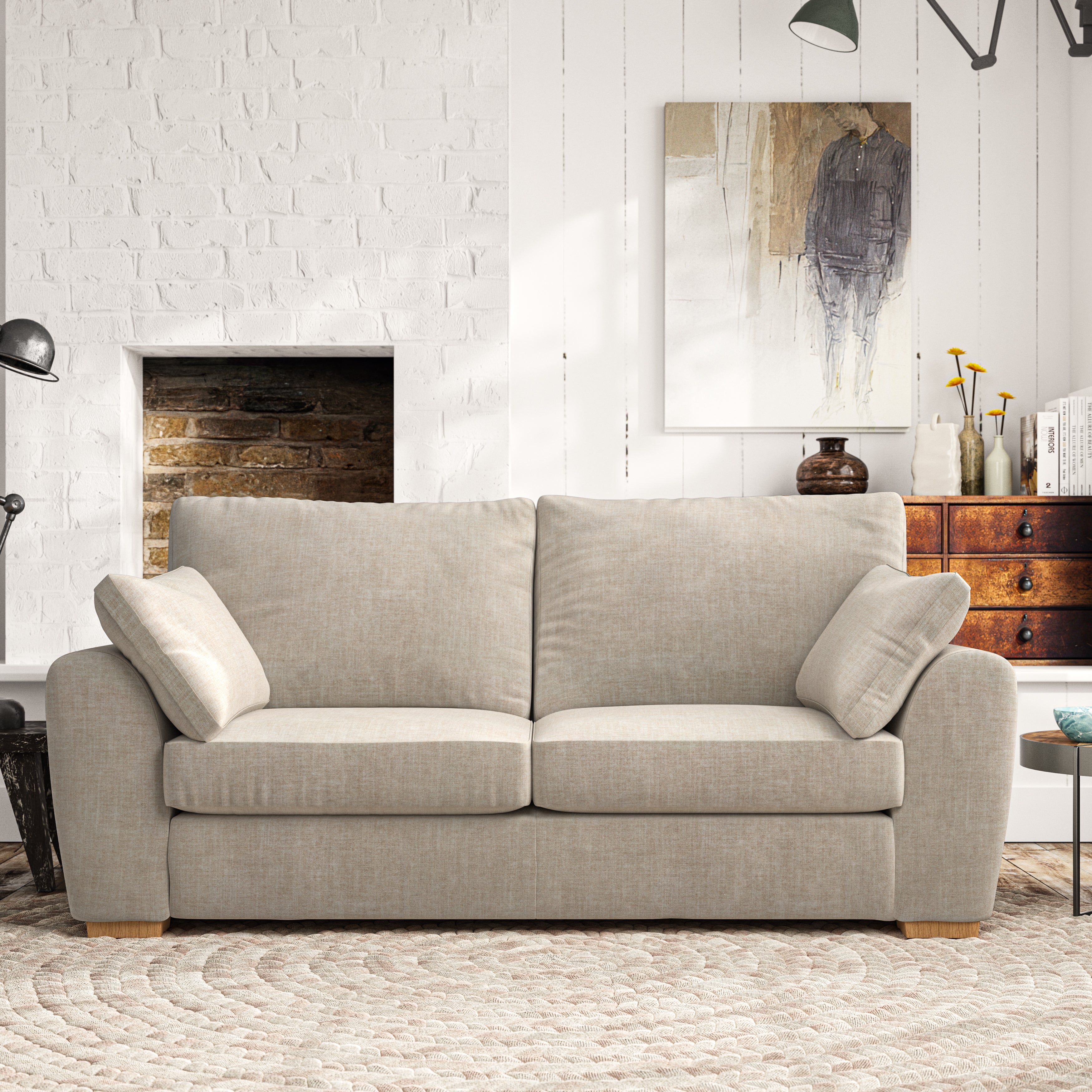 Madison 3 Seater Sofa Tonal Plush Chenille Natural