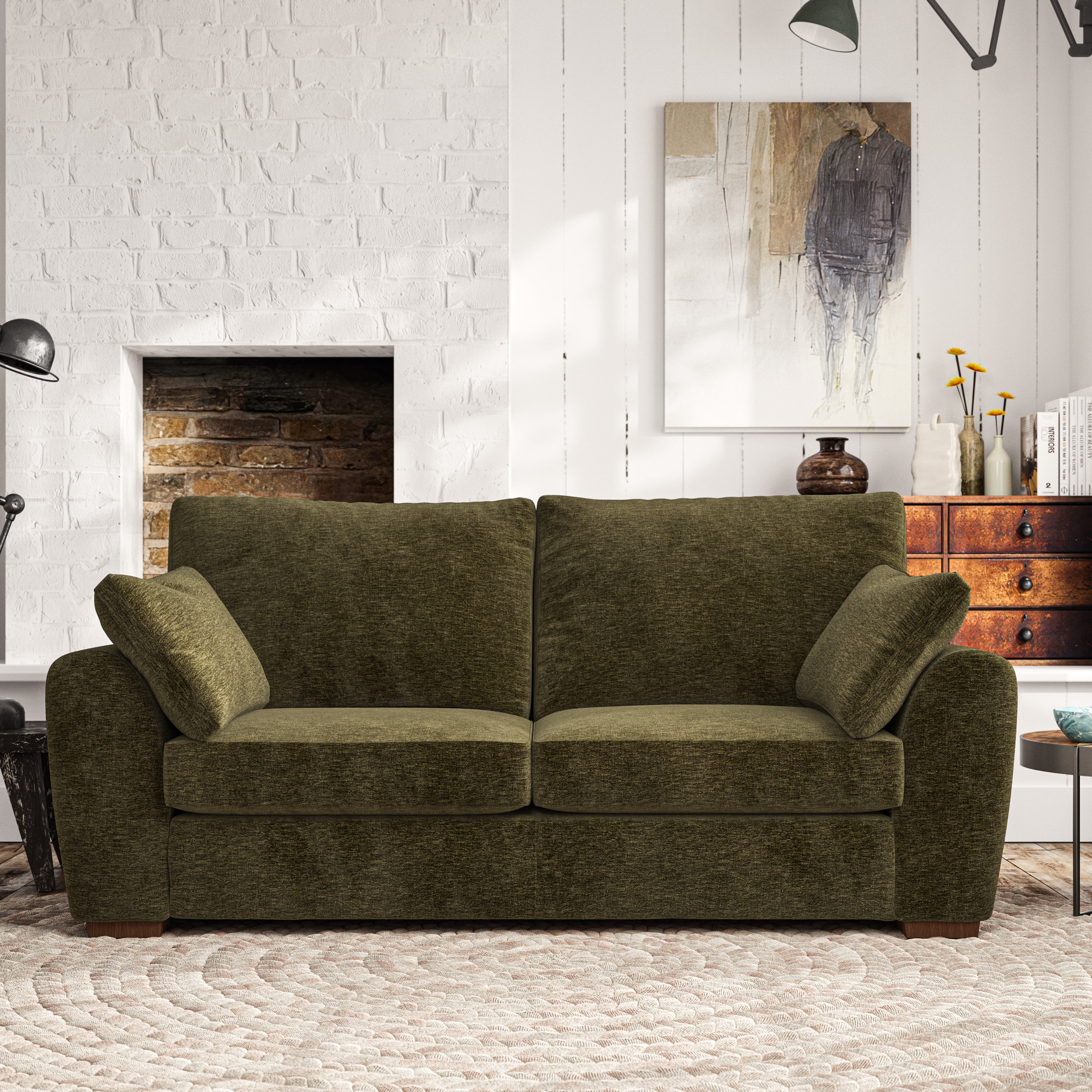 Madison 3 Seater Sofa Luxury Chenille Olive